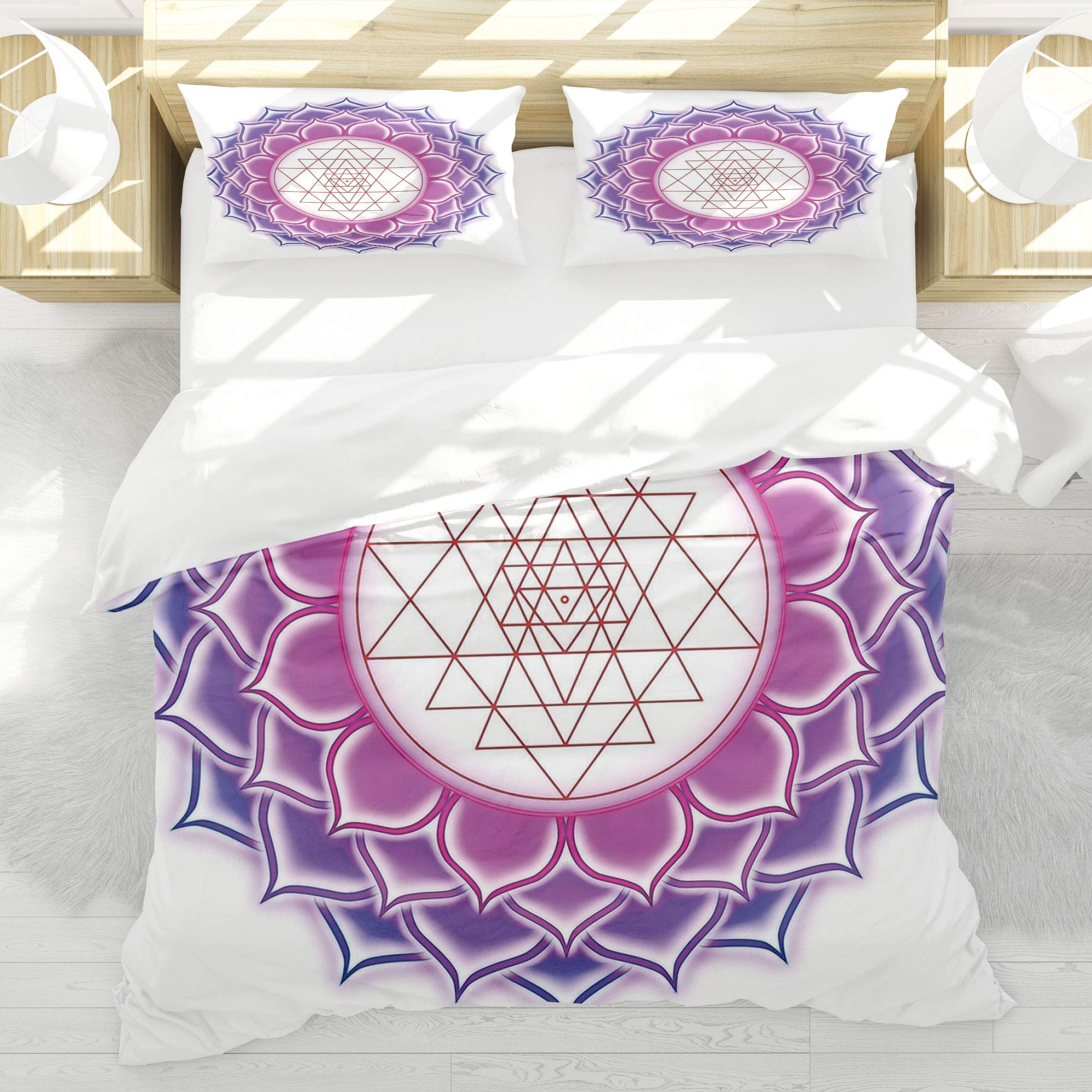 Housse de couette mandala haut de gamme 200x200 parure fuchsia pur coton