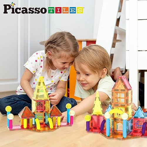 Miniatura 2 de PicassoTiles 82 piezas de palos magnéticos y azulejos magnéticos de construcción de bloques de construcción para niños pequeños, bolas magnéticas de