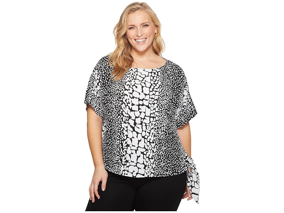 

MICHAEL Michael Kors Plus Size Croc Print Tie Top (Black/White) Women's Clothing