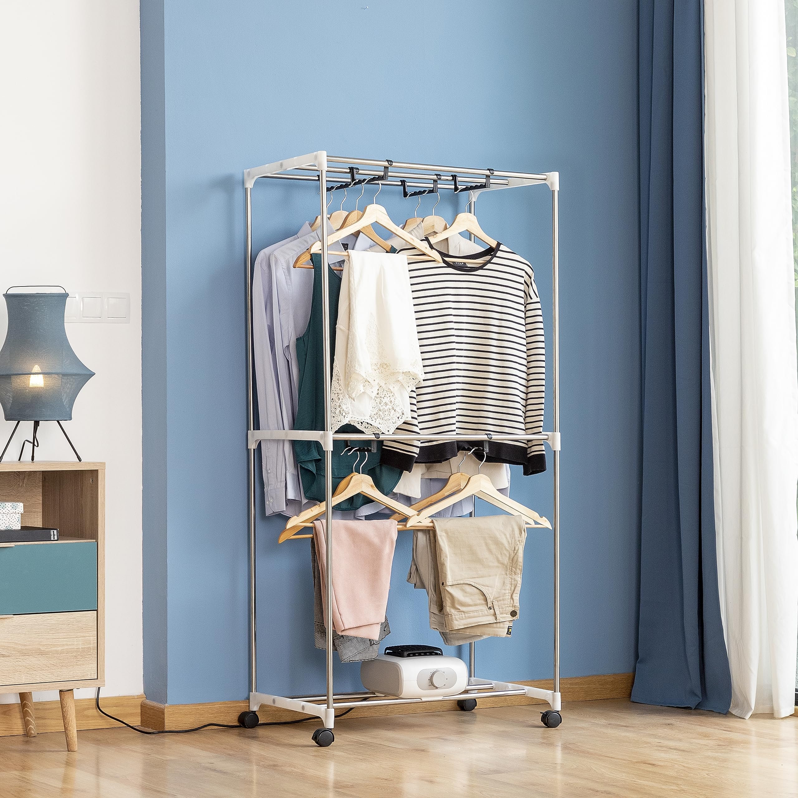 InnovaGoods® Secadora de ropa portátil, Capacidad 15Kg, Temporizador 30-180 min, Temperatura máx. 70ºC, esteriliza y elimina olores, tendedero Secadora 4 ruedas para facilitar su movilidad. Gris