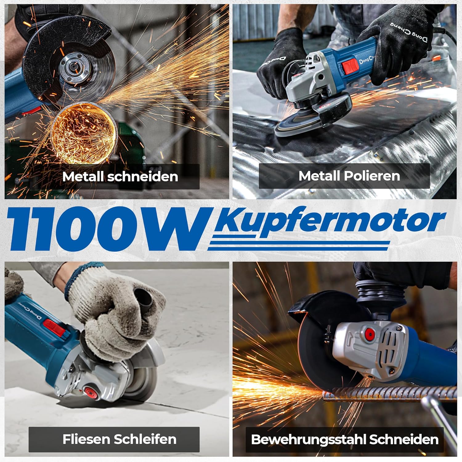 Angle grinder performing cutting, polishing, and grinding tasks