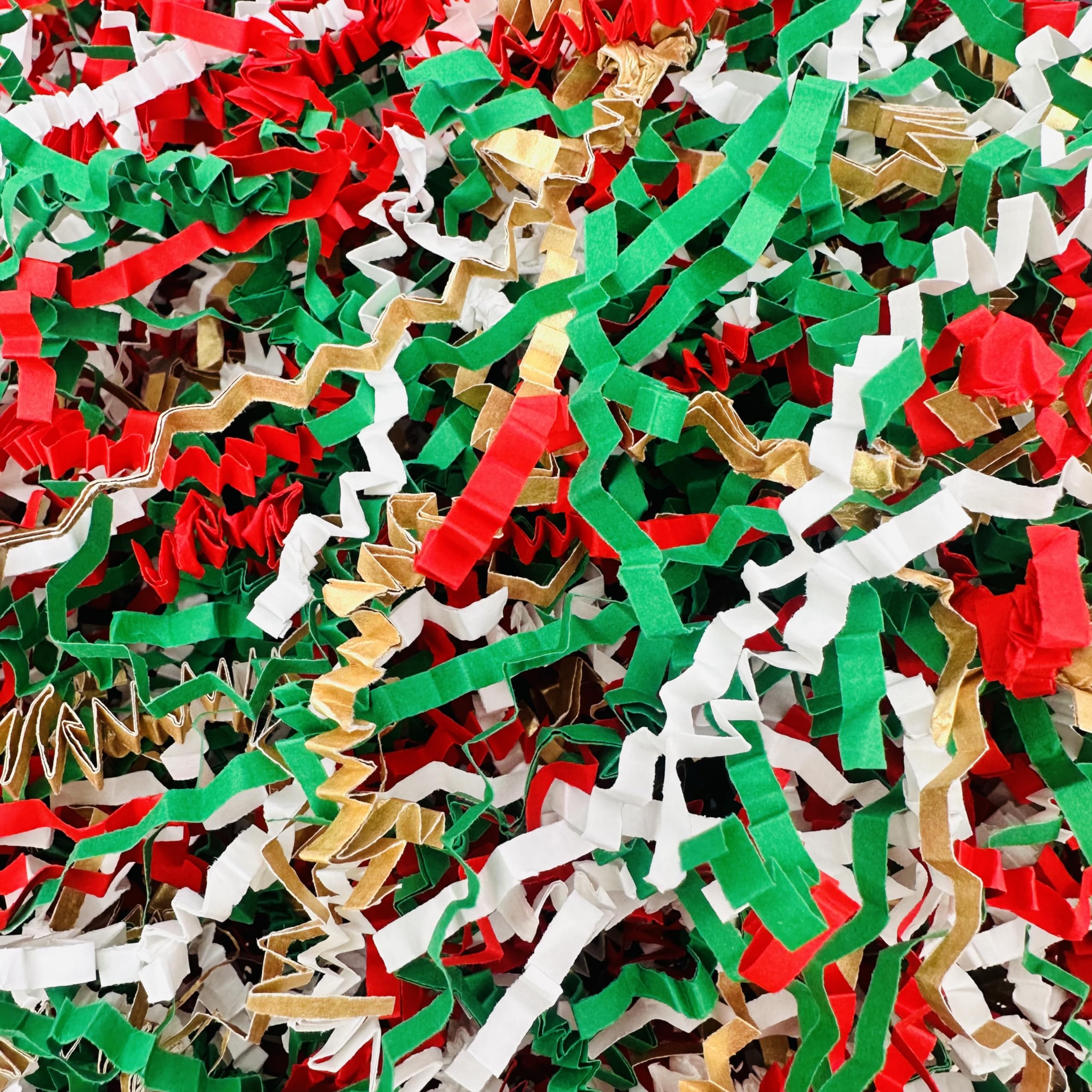 ShredAsticChristmas Gold Red White Green MIX ZigZag Crinkle Cut Paper Shredded Paper Hamper Gift Packaging Baskets (50 grams)