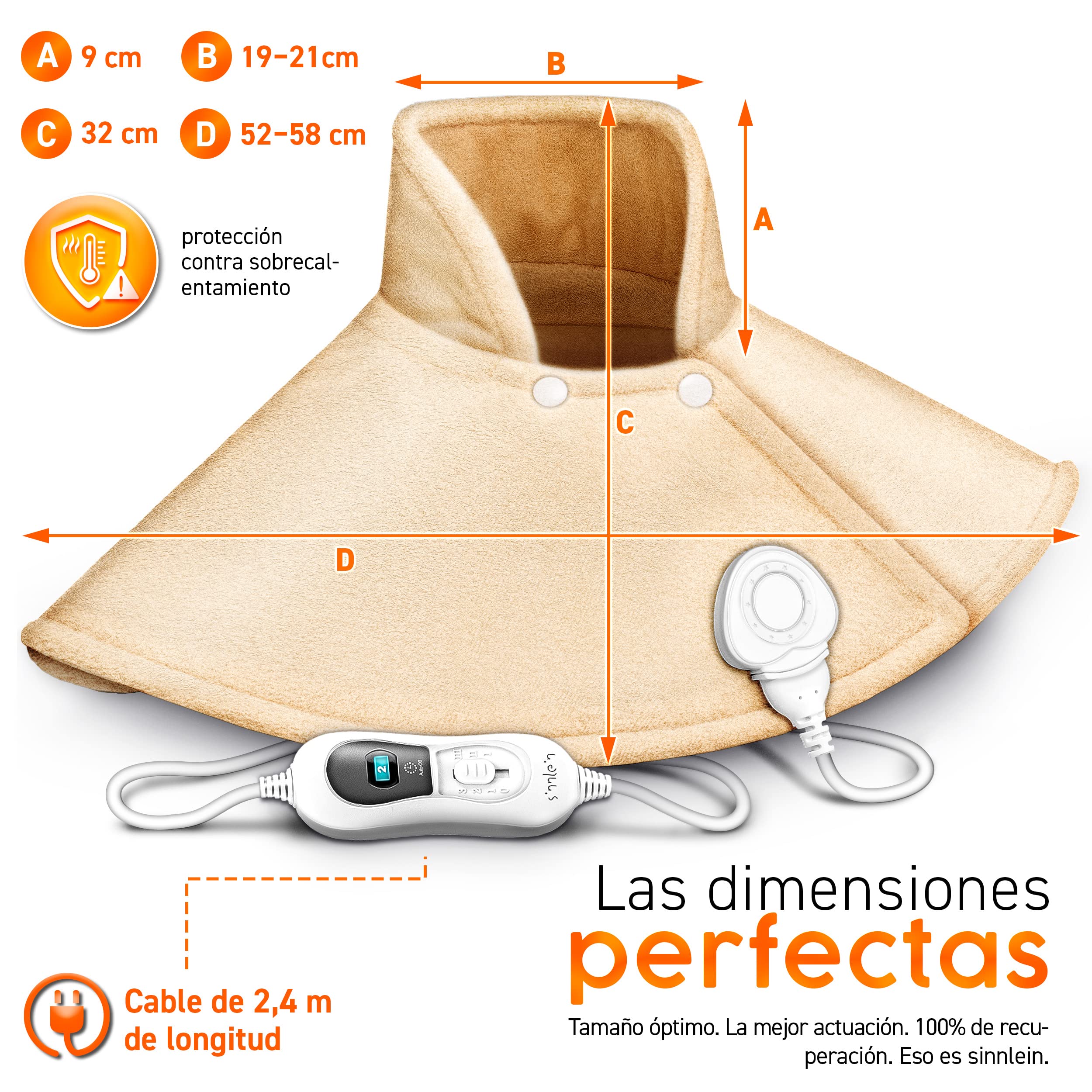 sinnlein Almohadilla Eléctrica para Cervicales, Hombros, Cuellos y Espalda | Manta Térmica con 3 Niveles de Temperatura y Apagado Automático | 100W (Beige)