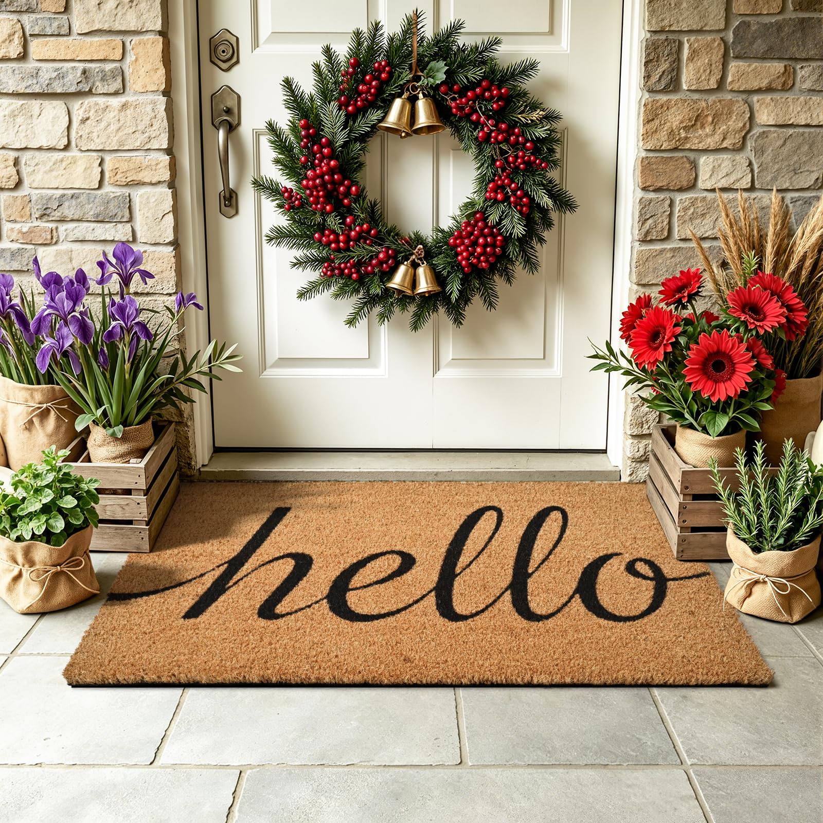 Photo 1 of ULTSOFE Natural Coir Hello Welcome Door Mat Outside Inside Entrance 17x30