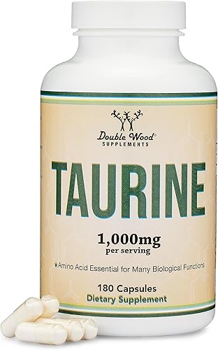 Suplemento de taurina de 1000 mg por porción, 180 cápsulas  Aminoácido estudiado para apoyar una vida más larga y saludable (Taurina) Vegano, sin