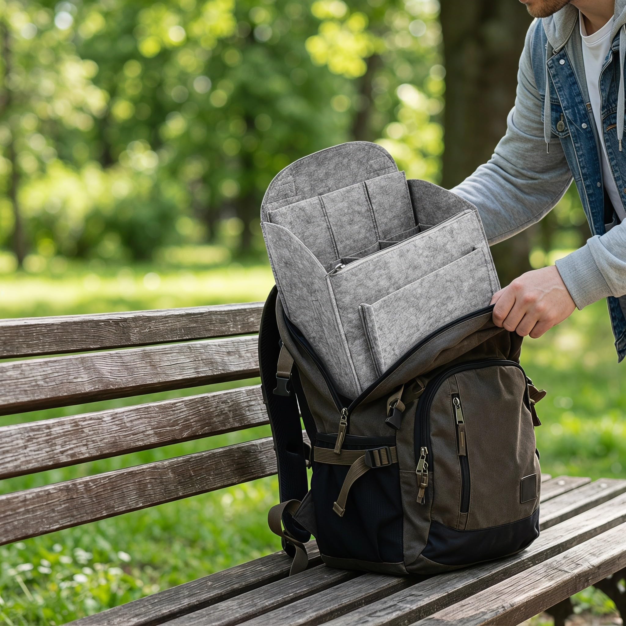 OUNONA 2 organizadores de bolsos, separadores de mochilas (gris) - Bolsa de viaje para hombre y mujer, bolso de hombro, bolsa de almacenamiento interior