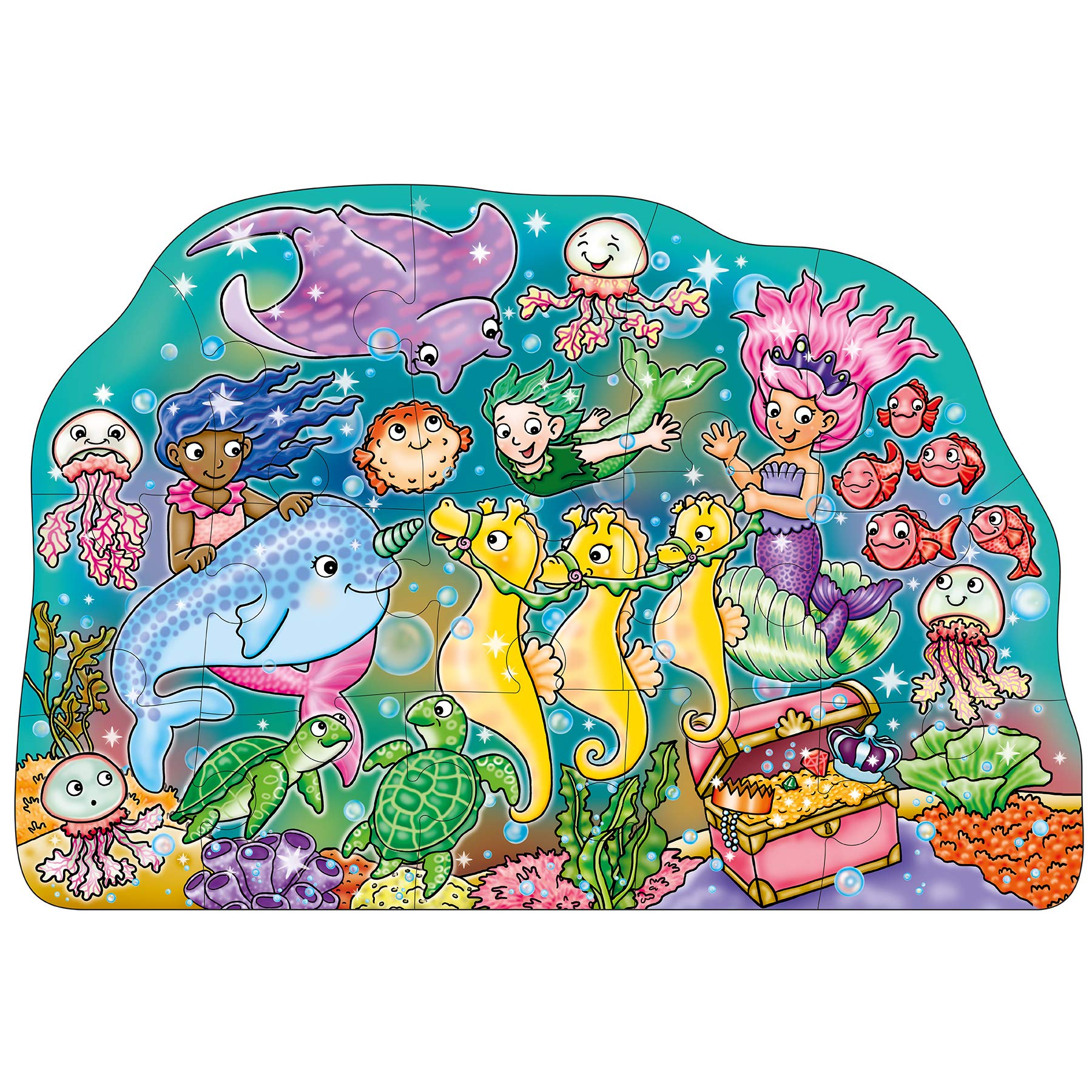 Orchard Toys Mermaid Fun Jigsaw Puzzle, 15-Piece Puzzle For Kids Ages 2+, Features Giant Poster, Develops Hand-Eye Coordination, Educational Puzzle