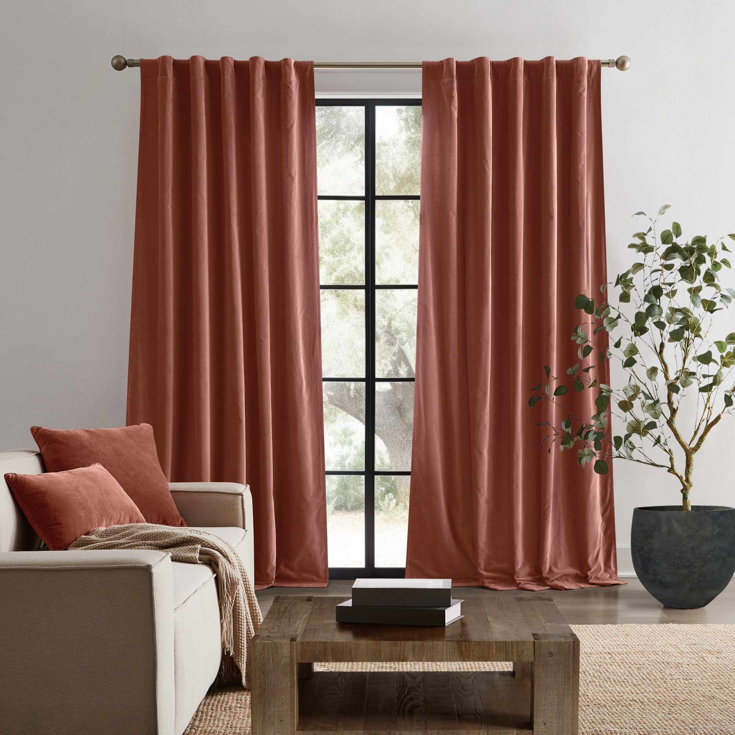 Brooklyn Loom Matte Cotton Velvet 50x108 Rust Window Curtain with Back Tab