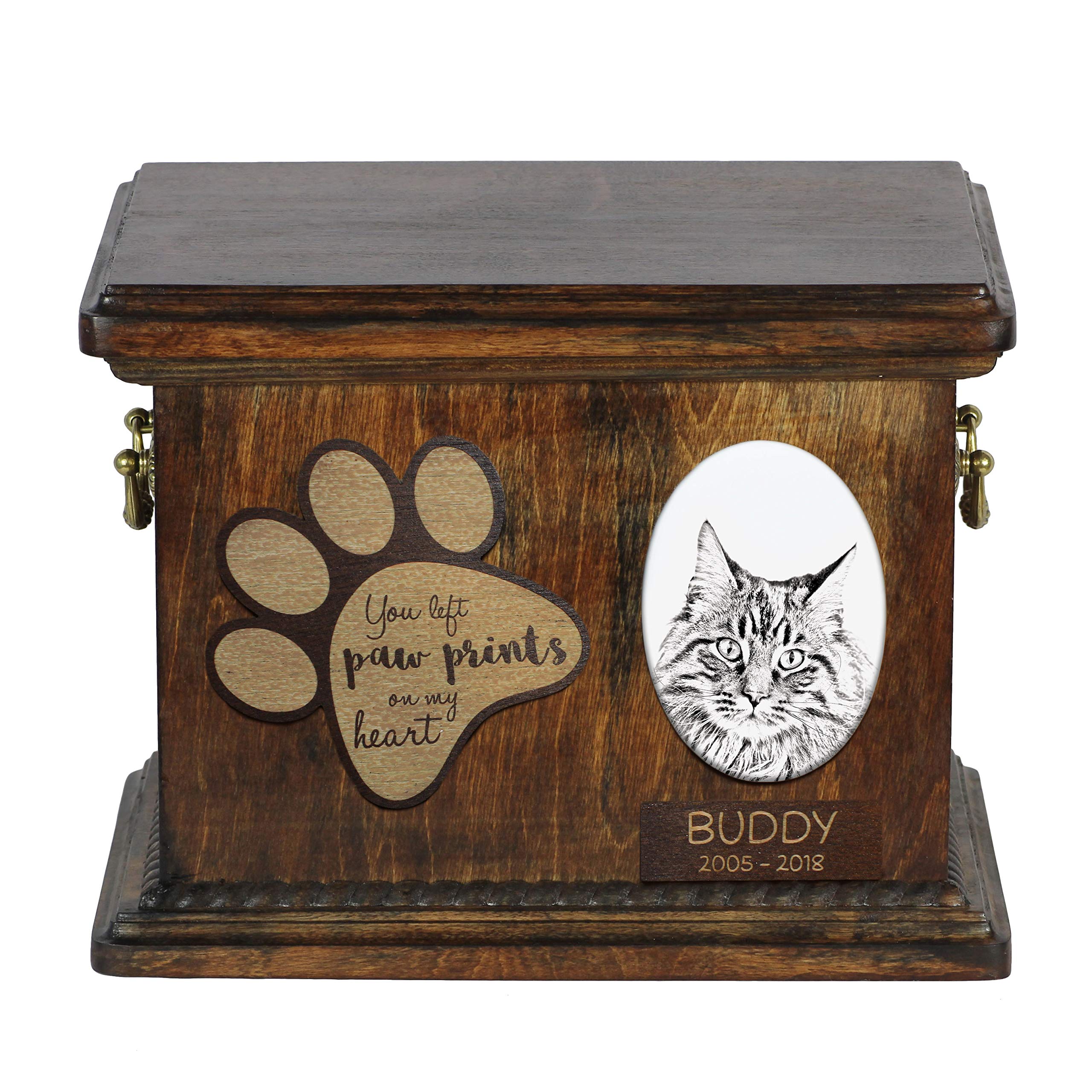 Urne pour chat Maine Coon et boîte de crémation en bois faite à la main