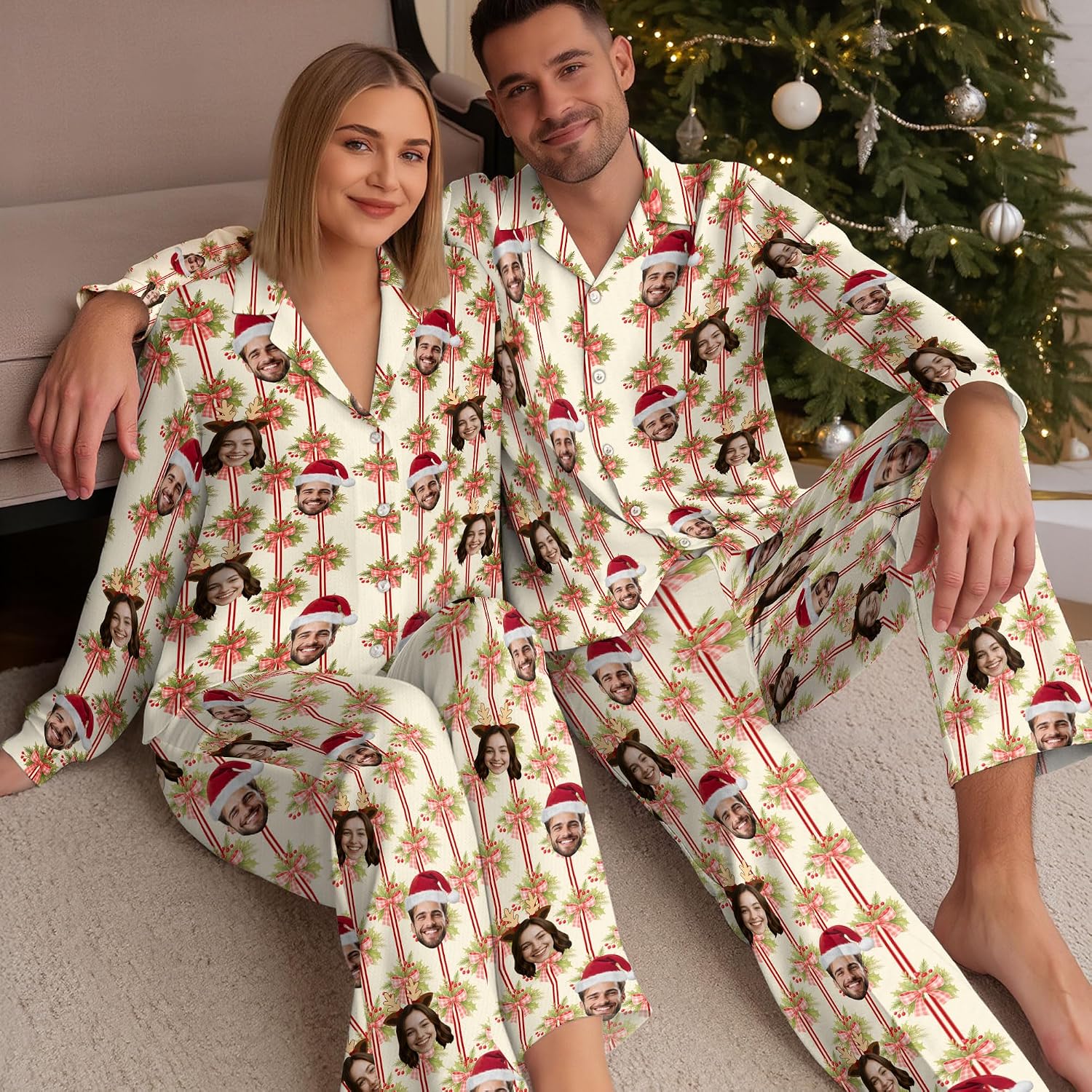 Custom Face Pajamas, Men And Women Matching Pajamas, Personalized Christmas Pjs, Funny Pajama Pants