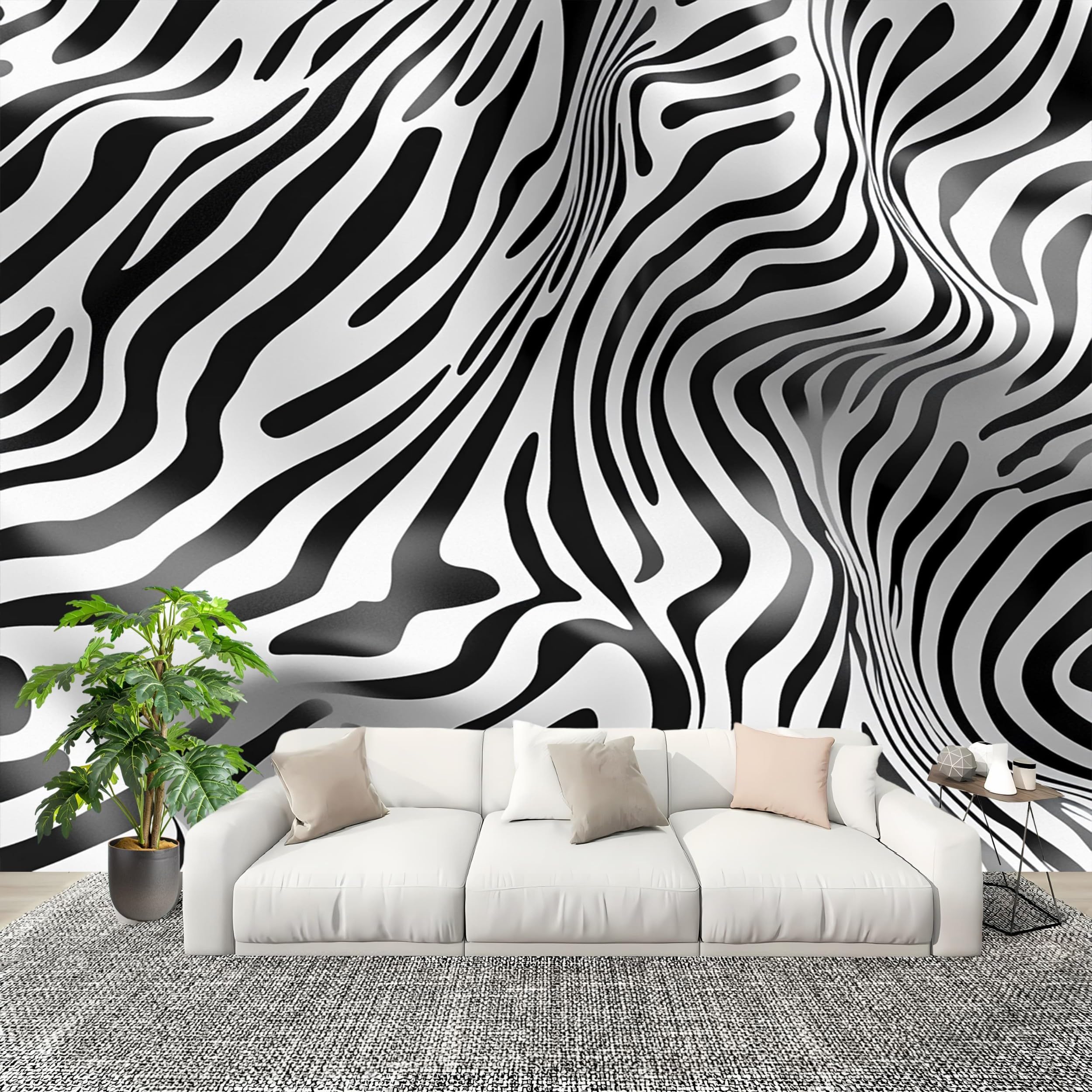 Papier peint panoramique zèbre noir et blanc poster géant mural intissé