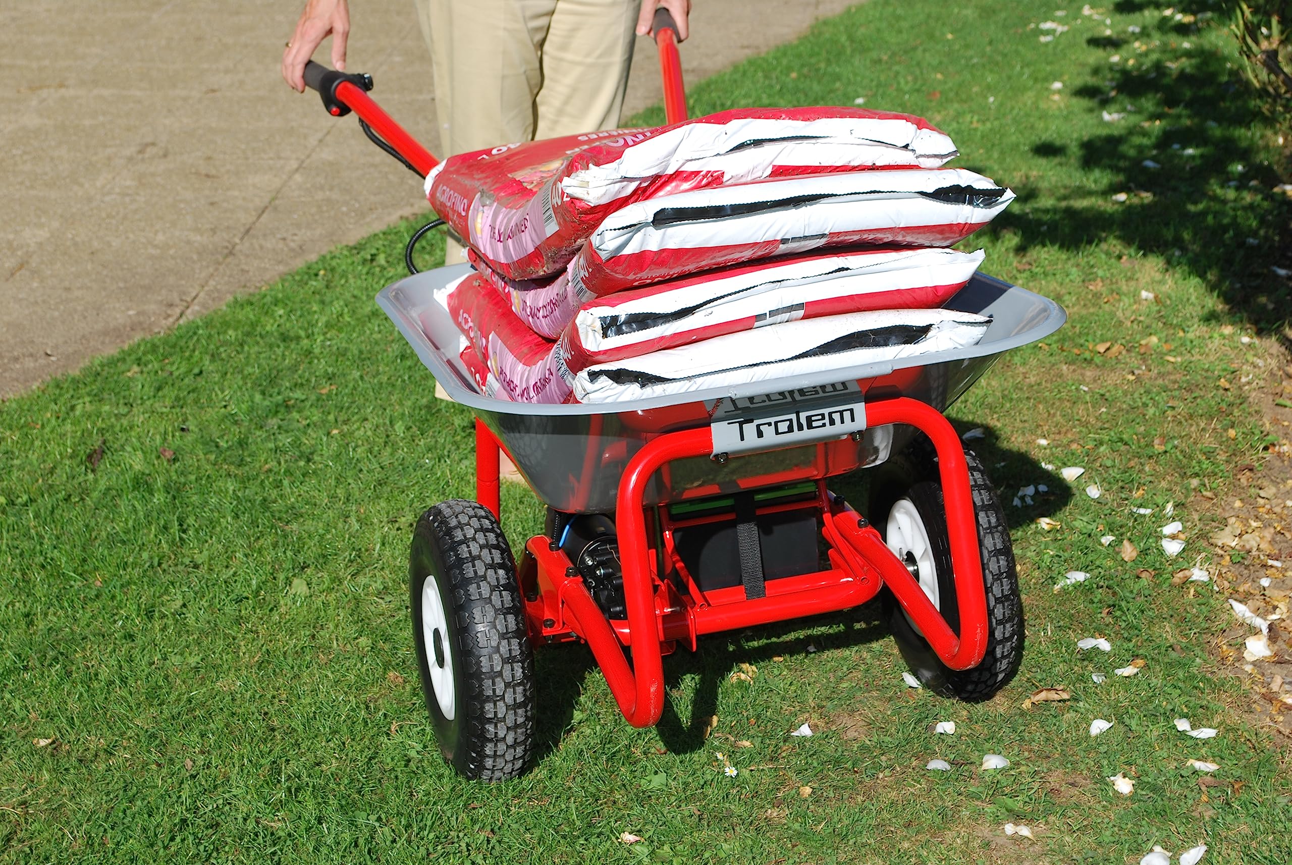 Trolem - Brouette Électrique - Brouette de Jardin à Moteur Électrique - Avec Batterie Rechargeable - Autonomie 4 à 6 h - Jusqu’à 100 kg - 2 Roues - Chariot Terrain Pente