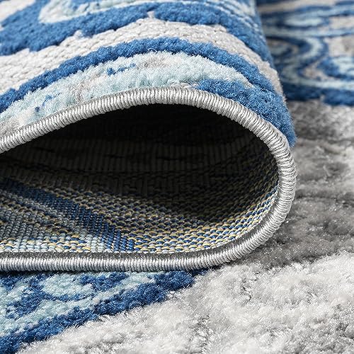 Miniatura 4 de JONATHAN Y Paisley High-Low Indoor Outdoor Area Rug 4X6 Blue/Light Gray, Julien for Backyard, Patio, Porch, Easy-Cleaning, High Traffic, Azul/Gris