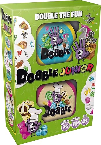 Asmodee | Dobble Junior (Fantasia & Food)| Fun Family Card Game | Fast-Paced Observation Game | 15 Min Playtime | 2-8 Players | Ages 6 and up | Tin Box & 55 Cards