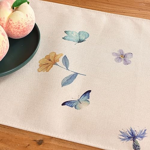 Miniatura 4 de Camino de mesa de comedor de primavera y verano con hojas verdes, flores, mariposas, vegetación, decoración del hogar, 13 x 108 pulgadas