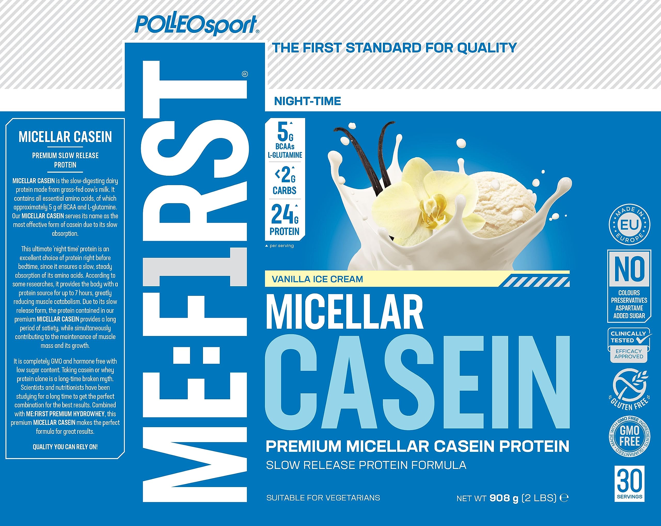Polleo Micellar Casein, 908 g (908 g, Vanilla Ice Cream)
