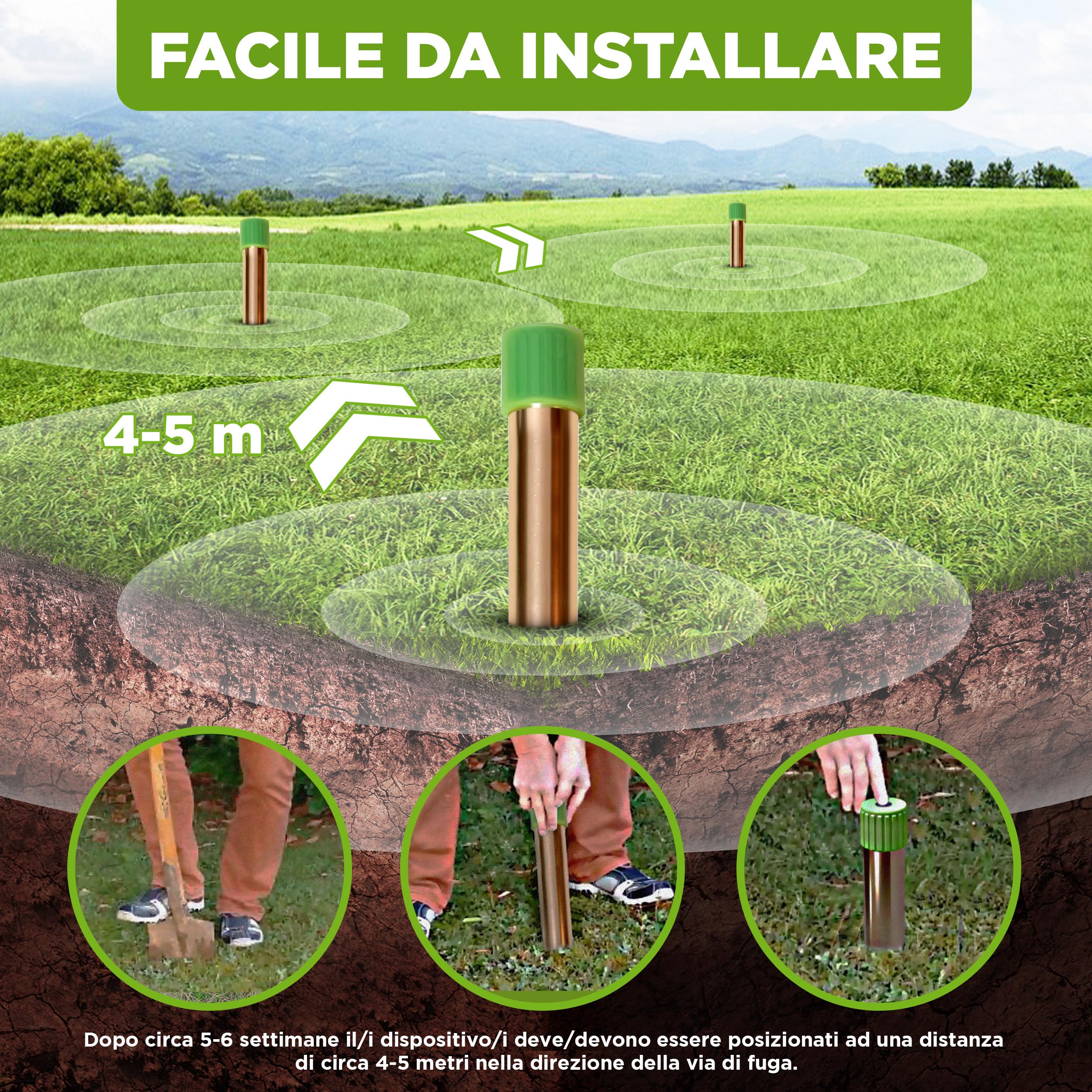 ISOTRONIC Repellente per talpe, arvicole e serpenti – Repellente per talpe a batteria con picchetto per il giardino – Area di copertura effettiva 1.250 m² (2 unità)