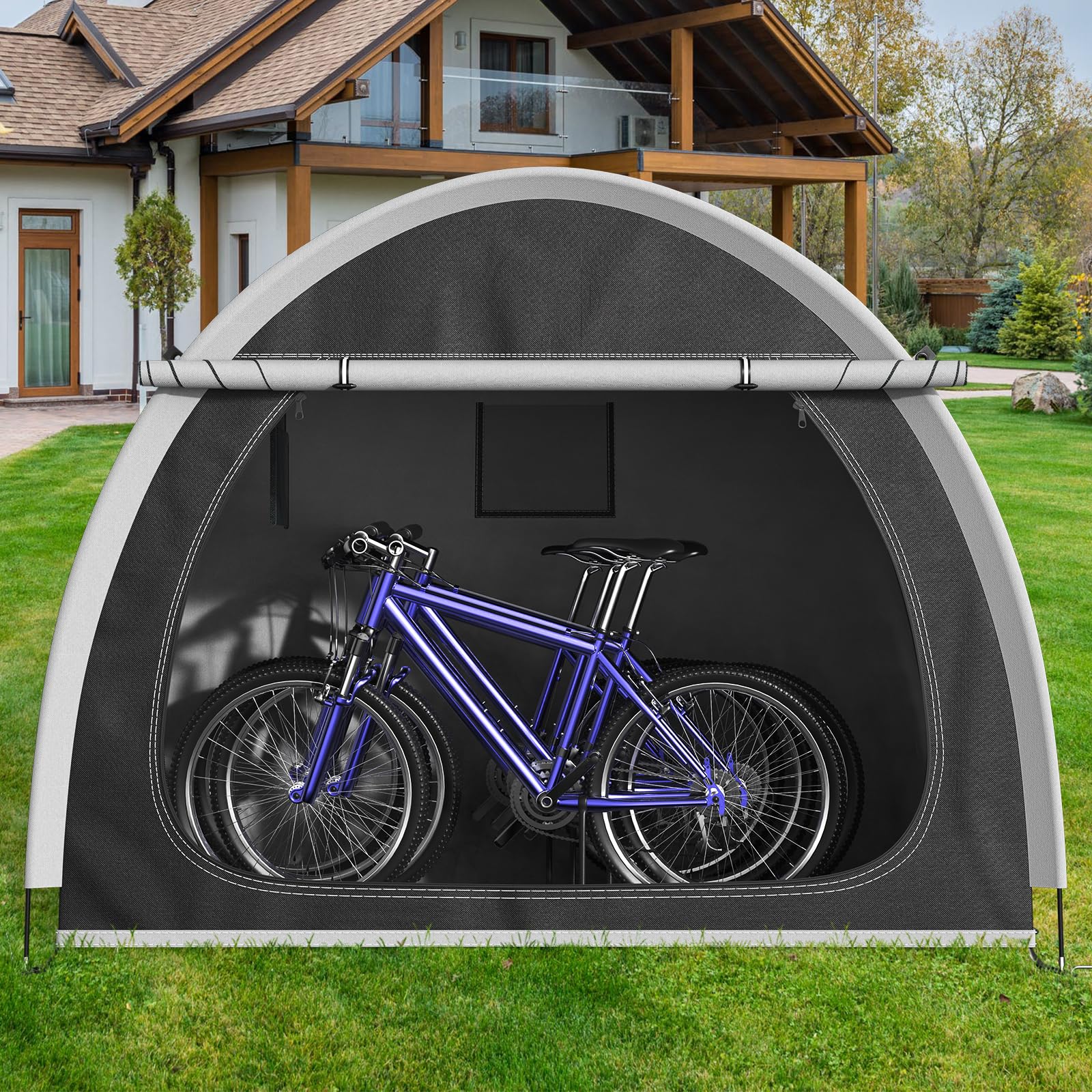 Tenda per Bicicletta Impermeabile, 210X150X165CM Telo Copribici per Deposito Esterno, Tenda per Bici Splicabile, Garage Multiuso da Giardino
