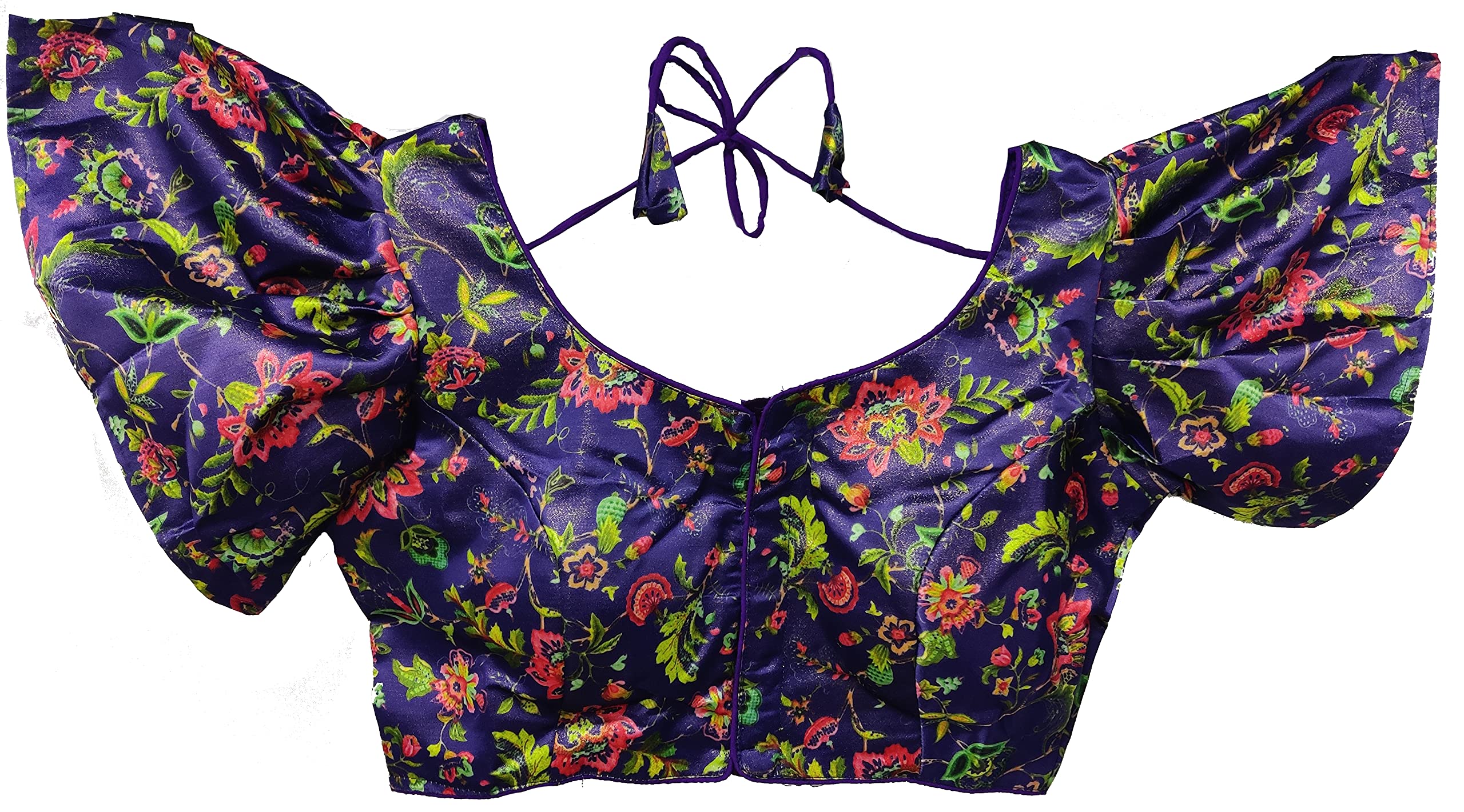 Vihu FashionWomen's Multicolor Butterfly Floral Print Pattern ruffel Sleeve Readymade Saree Blouse