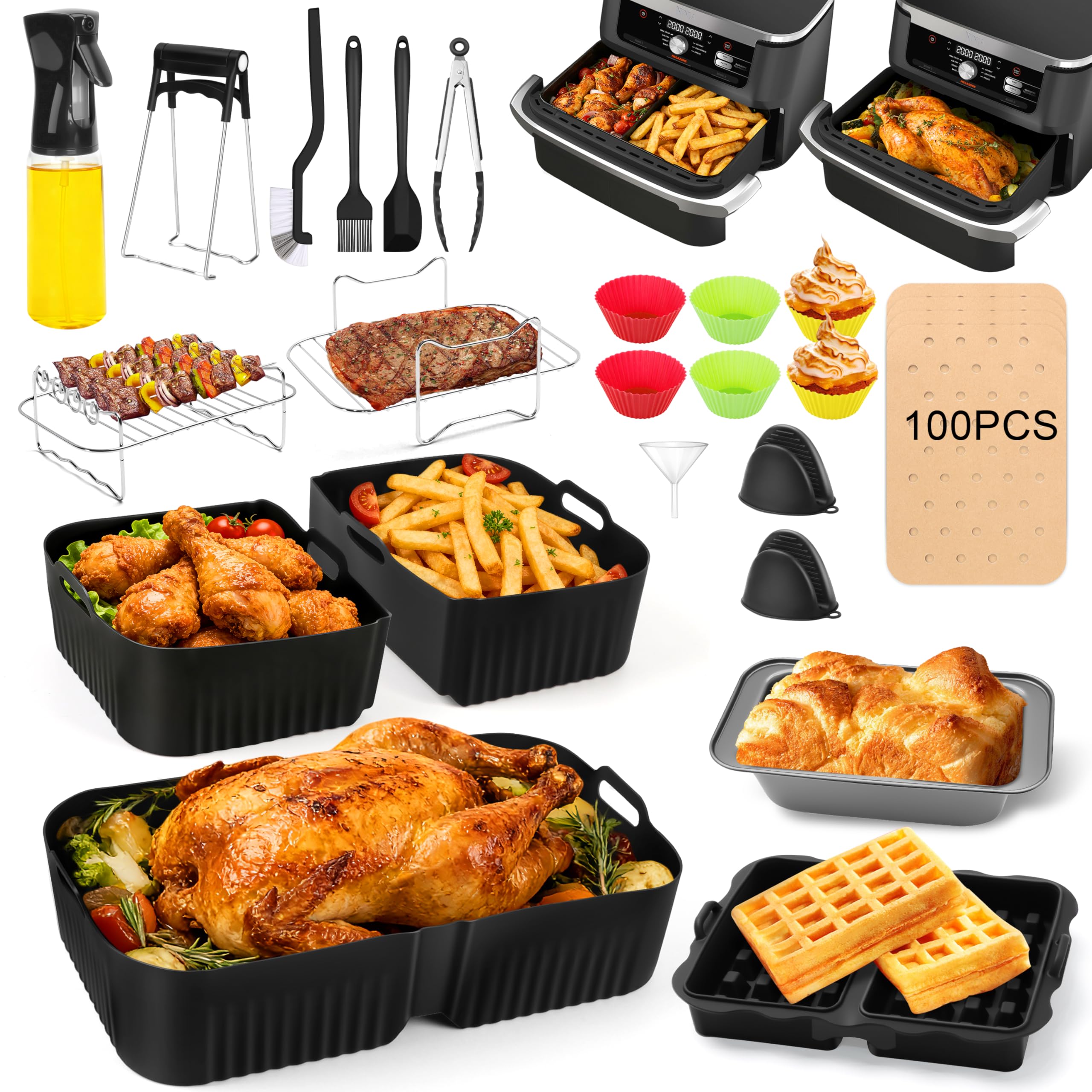 Charmofun Accessoires Air Fryer Ninja 10.4L, Moule Silicone Air Fryer pour Ninja Foodi FlexDrawer 10,4 L AF500EU/AF500EUCP(1x10,4L & 2x5,2L), Réutilisable Plat Idéal pour réunions de Famille/Amis