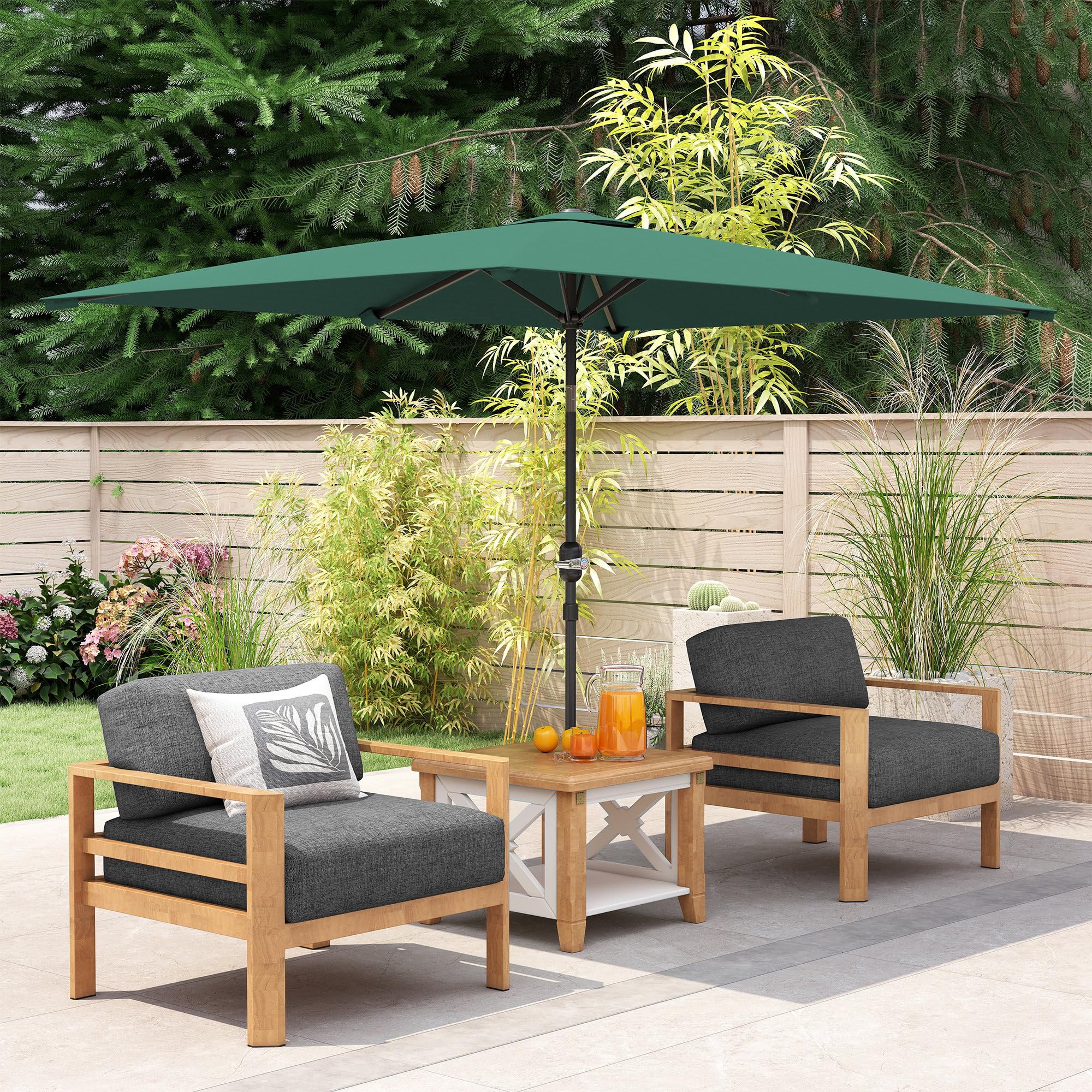 Outsunny Sombrilla de Aluminio 2x3x2,5 m Inclinable con Manivela Verde | Parasol Rectangular de Jardín, Mástil Anti-UV Desmontable, para Terraza Patio Piscina Exterior