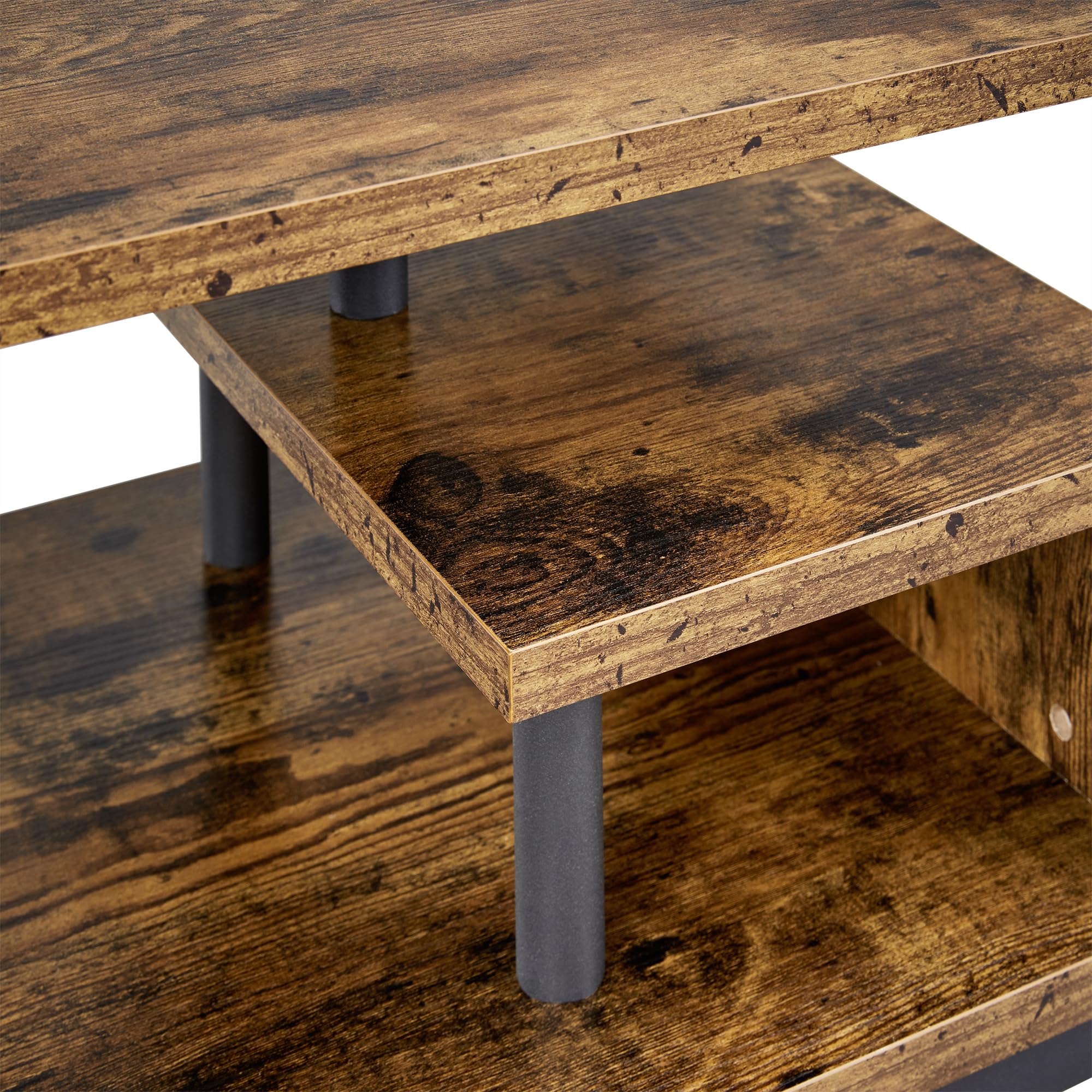 Yaheetech Meuble TV Bas Table TV Support de Télévision en Bois pour Salon Chambre Salle à Manger à 3 Niveaux Style Industriel Marron Rustique 106 x 39,5 x 40 cm