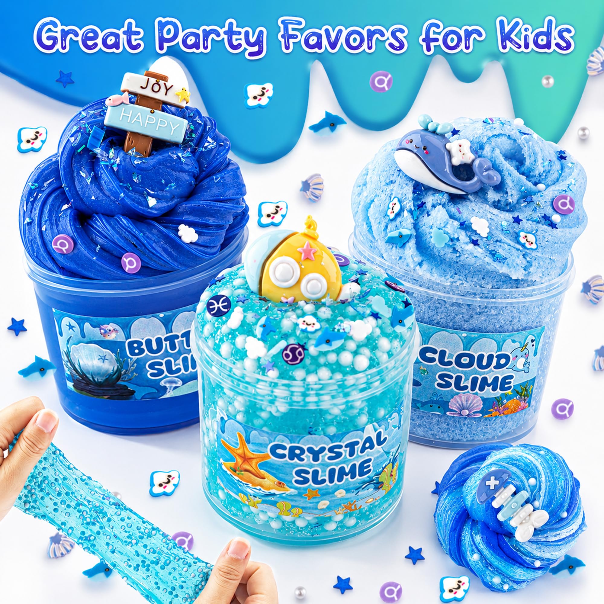 LAWOHO Zestaw Gradient Blue Slime – chmura, masło i przezroczysty szlam, szlam dla dzieci z różnymi zawieszkami i dodatkami, nieprzylepne upominki na imprezę dla dziewcząt i chłopców, 360 ml zestaw