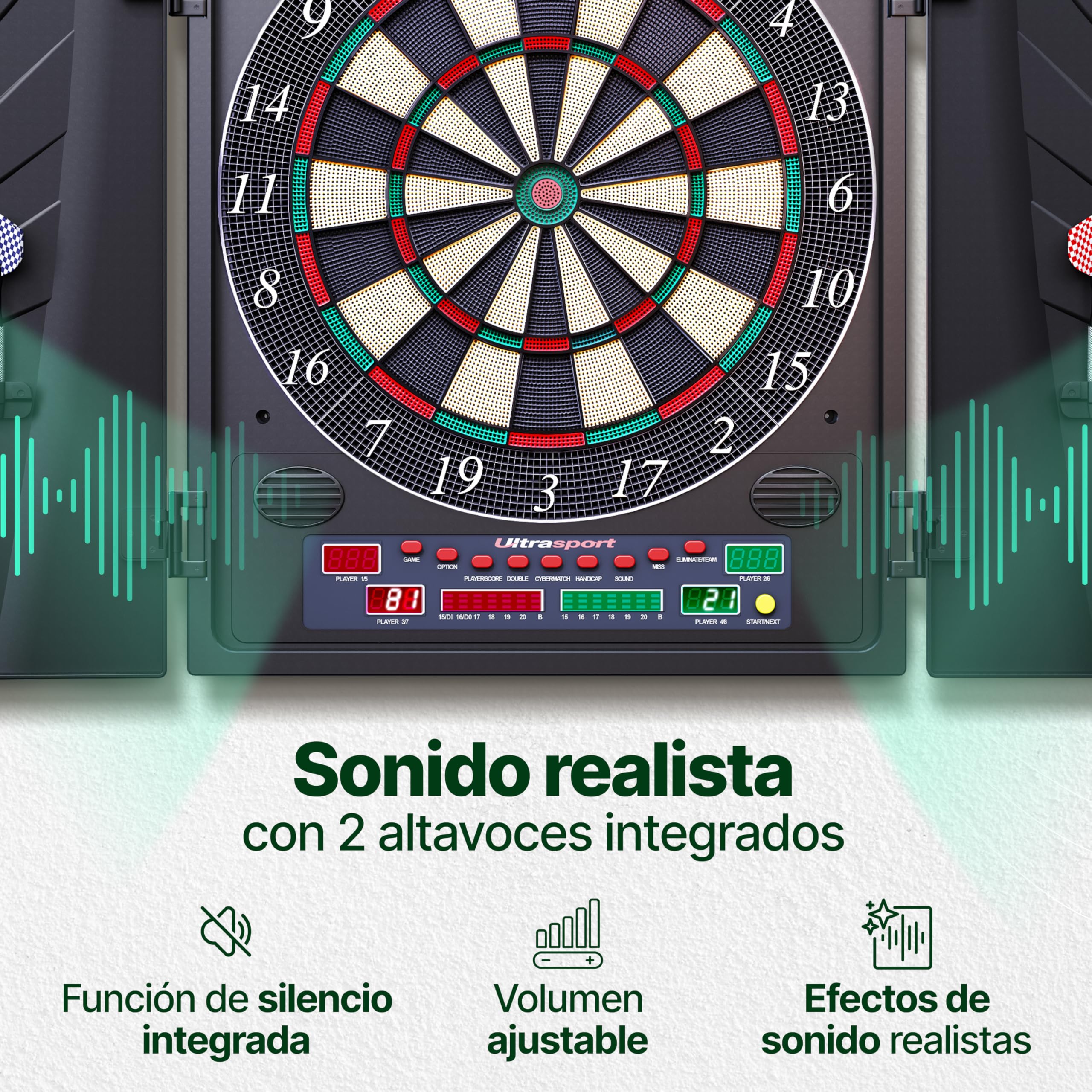 Ultrasport Diana eléctrica máquina de Dardos para 16 Jugadores, 12 Dardos y 100 Puntas Blandas