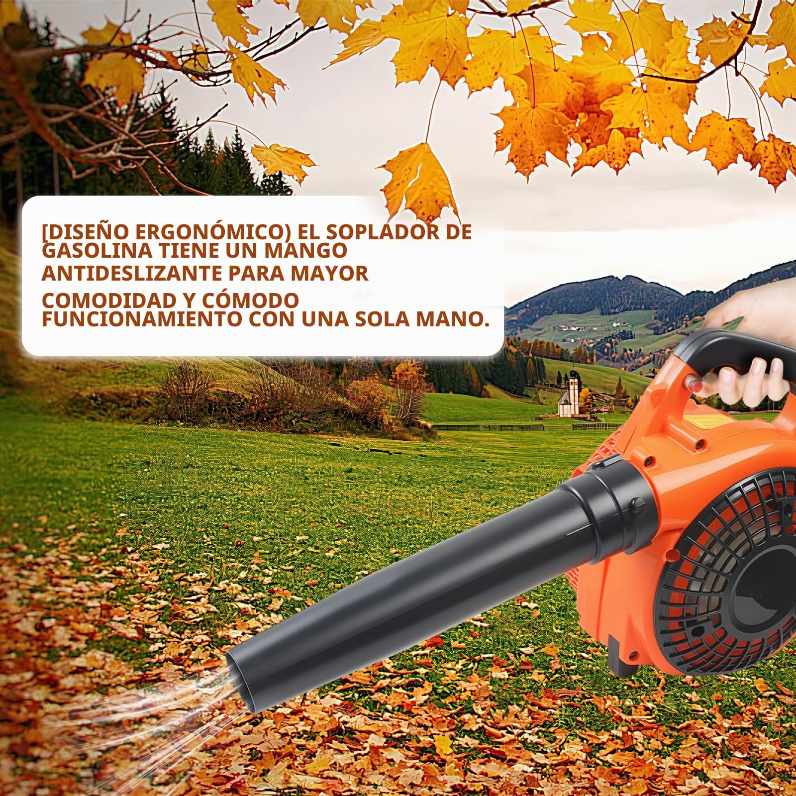 Soplador de Hojas Inalámbrico, Motor de 26cc de 2 Tiempos Refrigerado por Aire, Soplador de Hojas de Gasolina Portátil Ligero de Mano, Sopladores Portátiles de Nieve y Césped con Aspiradora