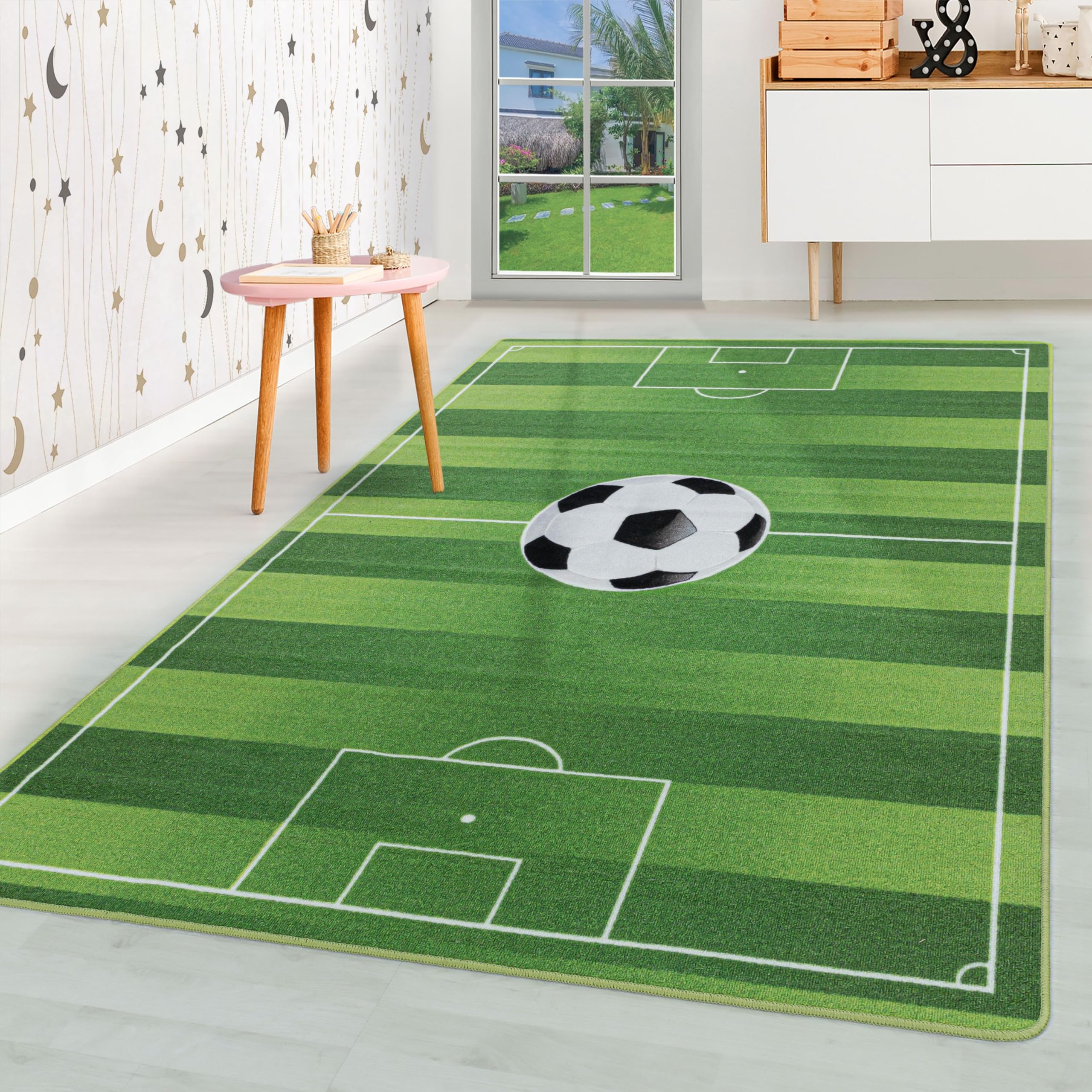 Kindertapijten, Kleur Grijs, voetbal ontwerp, 105276, Vloerkleed Rechthoekig, Vloerkleed kinderkamer babykamer, 160 x 230 cm