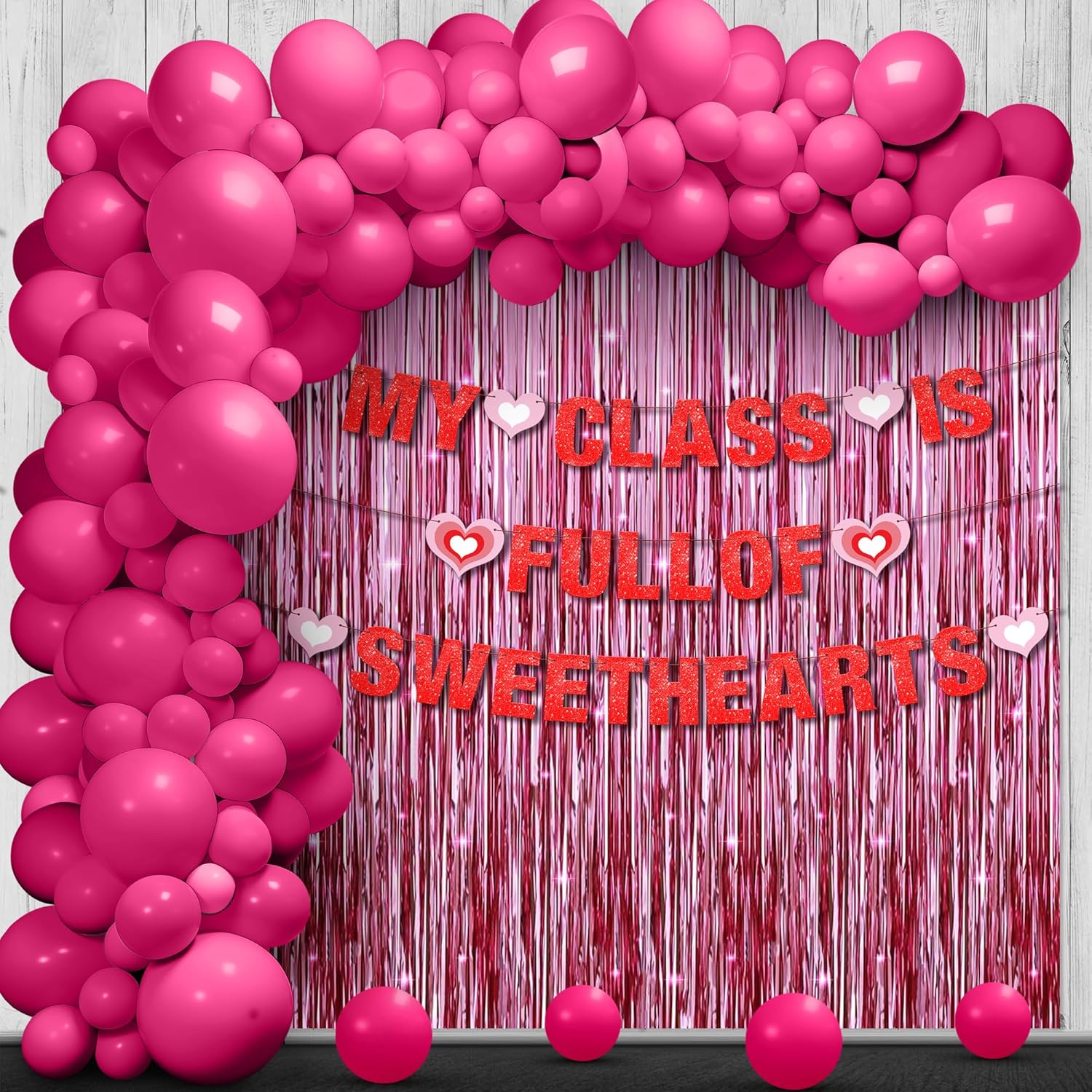 KatchOn, Pink Backdrop for Pink Party Decorations - Pack of 2 | Fuchsia Pink Balloons Arch Kit - Pack of 144 | My Class is Full of Sweethearts Banner - 3 String, 10 Feet | Valentines Decorations