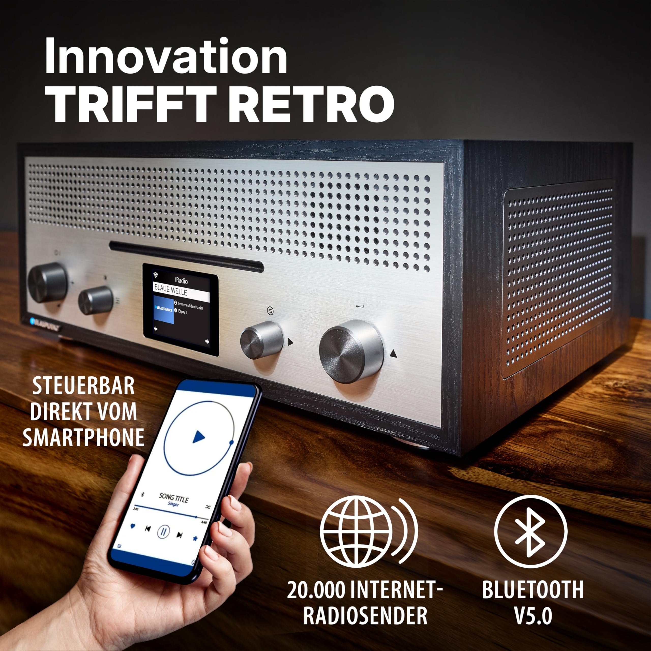 Blaupunkt Milano RXD 1900 schwarz, Internetradio mit CD Player, DAB+ Radio, Bluetooth Stereoanlage, WLAN Internetradio, UKW, Farbdisplay, Küchenradio im Retro Design