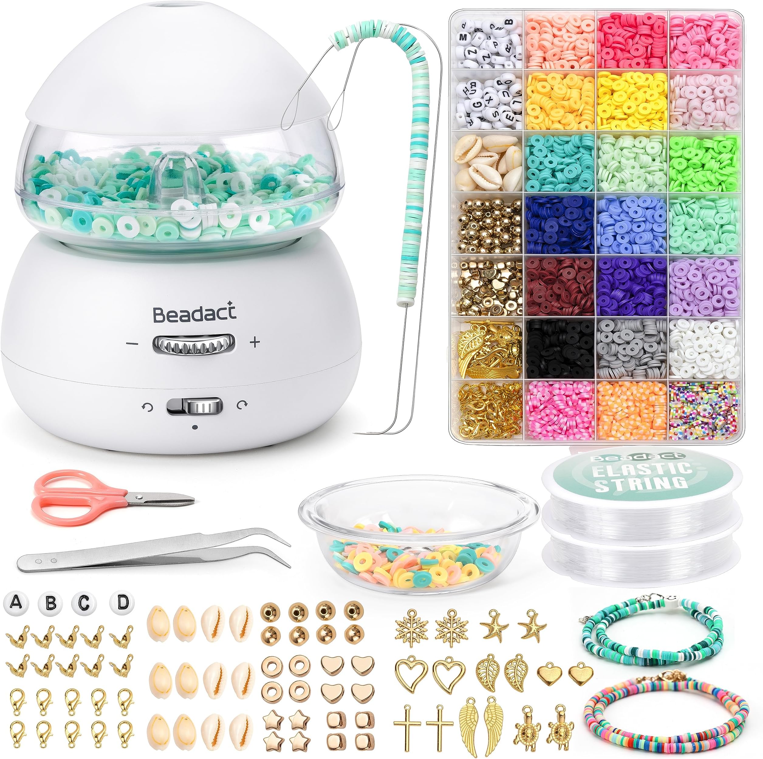 Beadact Electric Bead Spinner with 4620 PCS Clay Beads, Battery-Powered Clay Bead Spinner Kit for Bracelets Necklace Jewelry Making