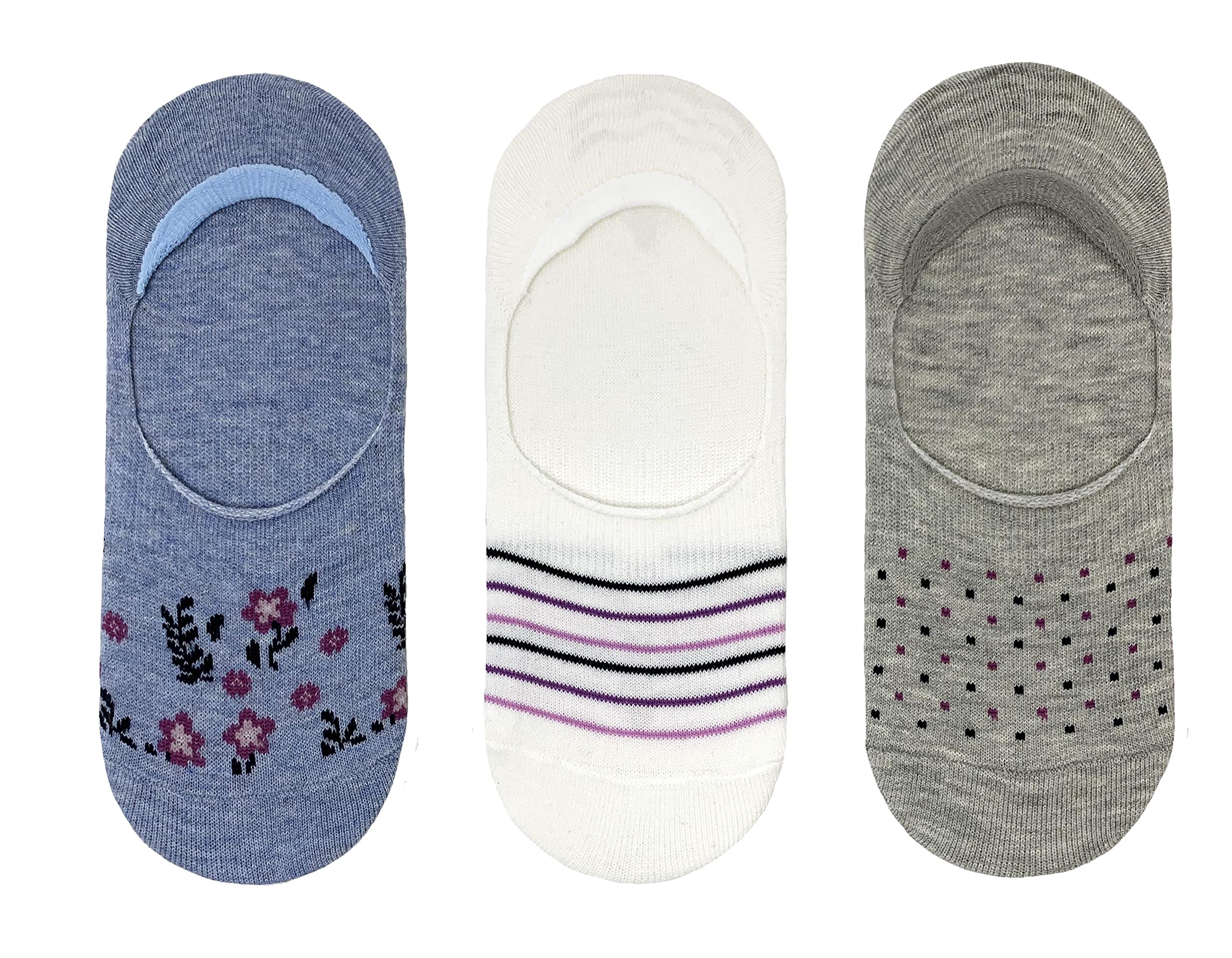 Flexitop Women's Floral Mixed Design Invisible Liner Socks | 3 Pairs | U.k. Size 4-7| Mixed Design No Show Sock, Soft Hold, Comfort Socks