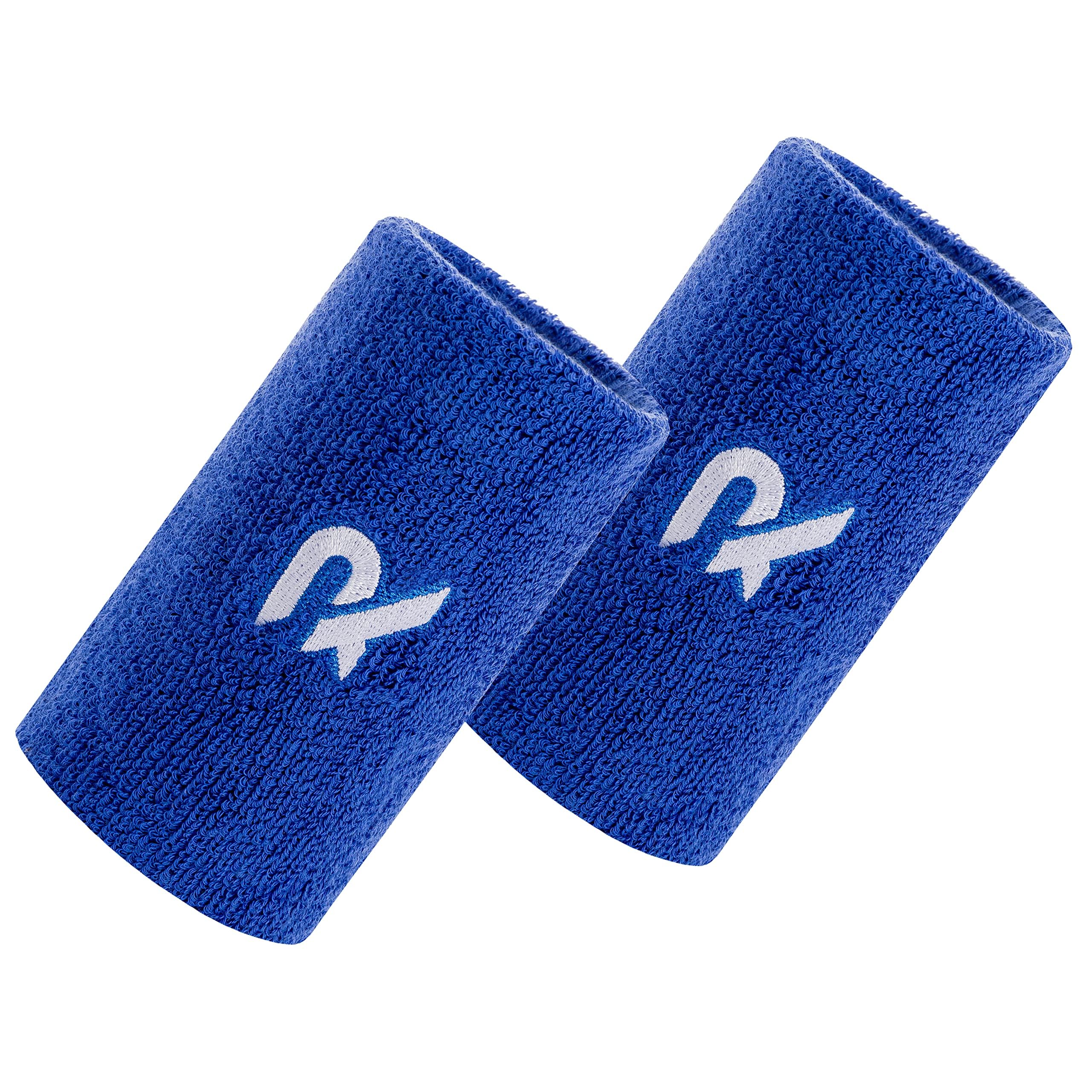 Raquex Sports Wristbands (7 Colours, 2 Widths) - Soft, Stretchy Cotton. Padel, Tennis, Squash, Running Sweat Bands - Machine Washable (Blue, Pair)
