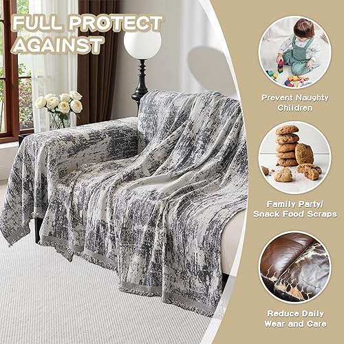 Miniatura 6 de MEETSKY Funda de sofá modular, funda de felpilla lavable con diseño geométrico abstracto para 2 cojines, funda de sofá duradera multiusos para