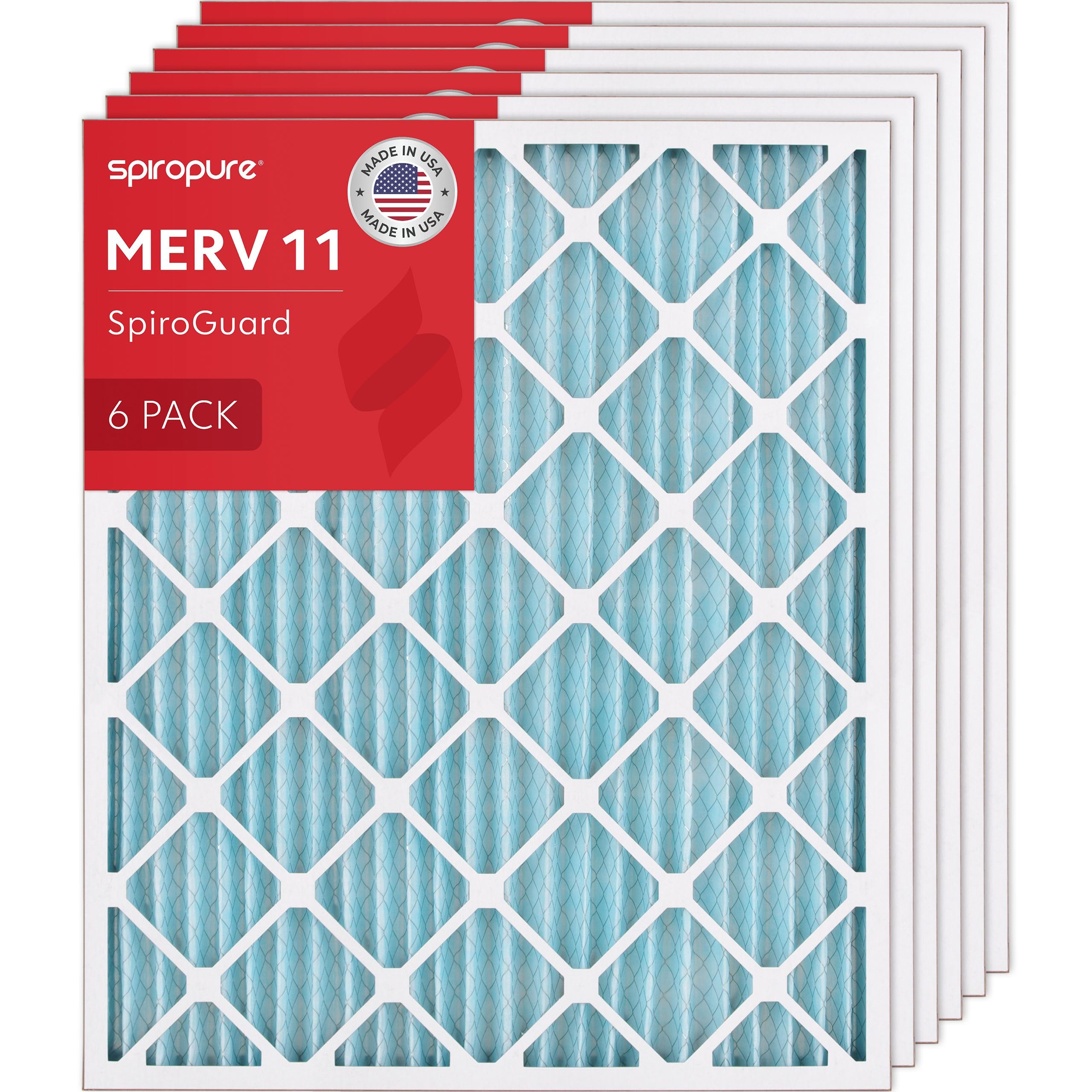 SpiroPure 30 x 36 x 2 MERV 11 filtros de aire plisados – Fabricado en Estados Unidos (paquete de 6)