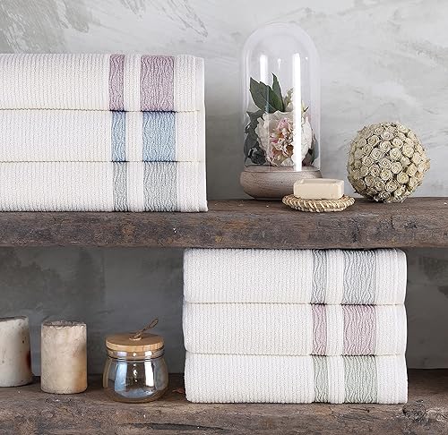 Miniatura 9 de Juego de 2 toallas de baño de algodón turco de lujo, XL (30 x 56), suaves, absorbentes, de secado rápido, duraderas, elegantes toallas de baño beige