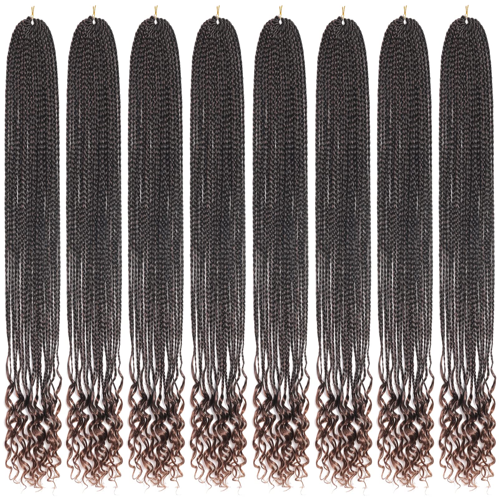 144 Strands Goddess Crochet Box Braids with Curly Ends 24 Inch Pre Looped Box Braids Crochet Hair 8 Packs Curly Crochet Braids for Black Women