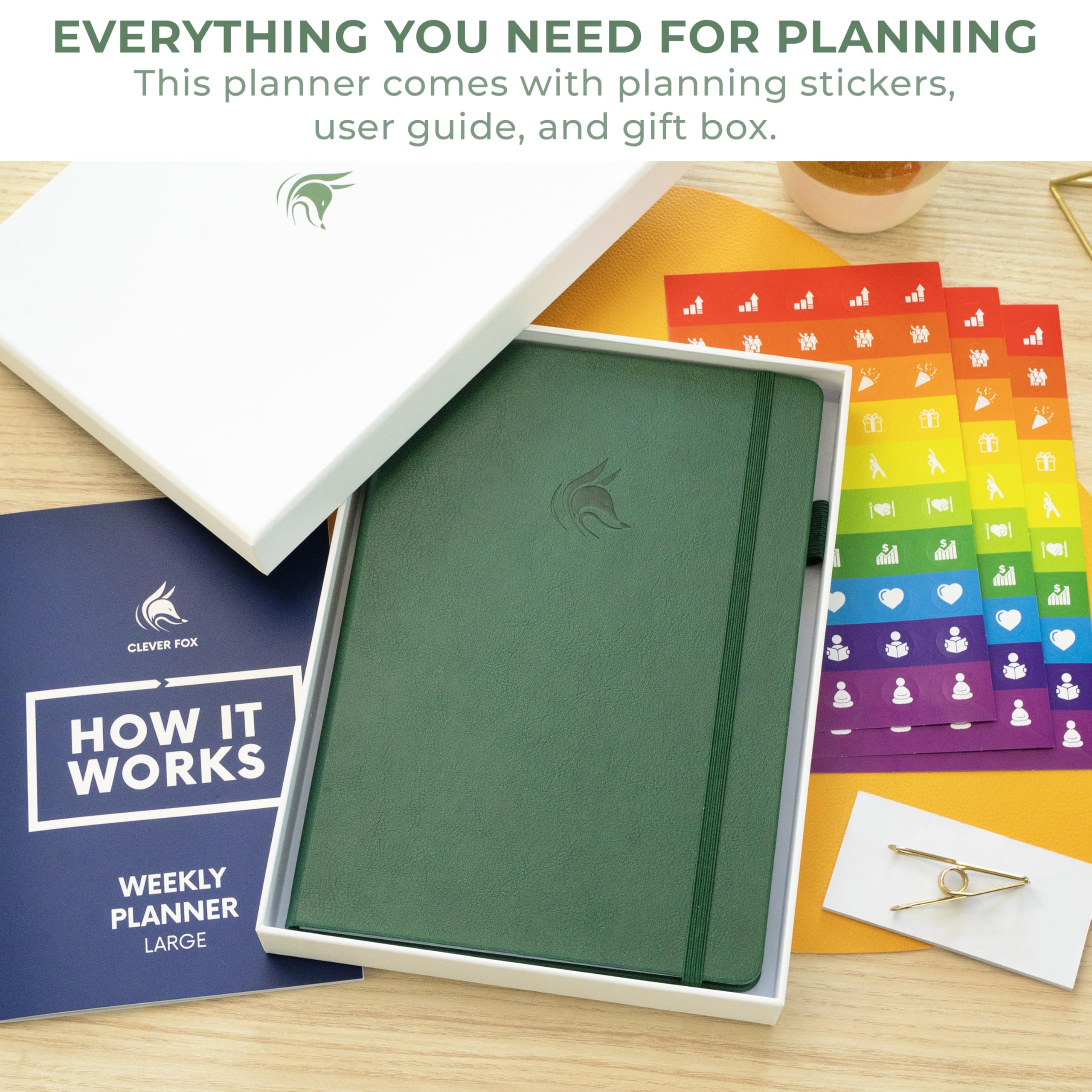 Clever Fox Planner grande – Agenda settimanale e mensile non datata per produttività, gestione del tempo e obiettivi – Diario organizer – 17,8 x 25,4 cm (verde foresta)