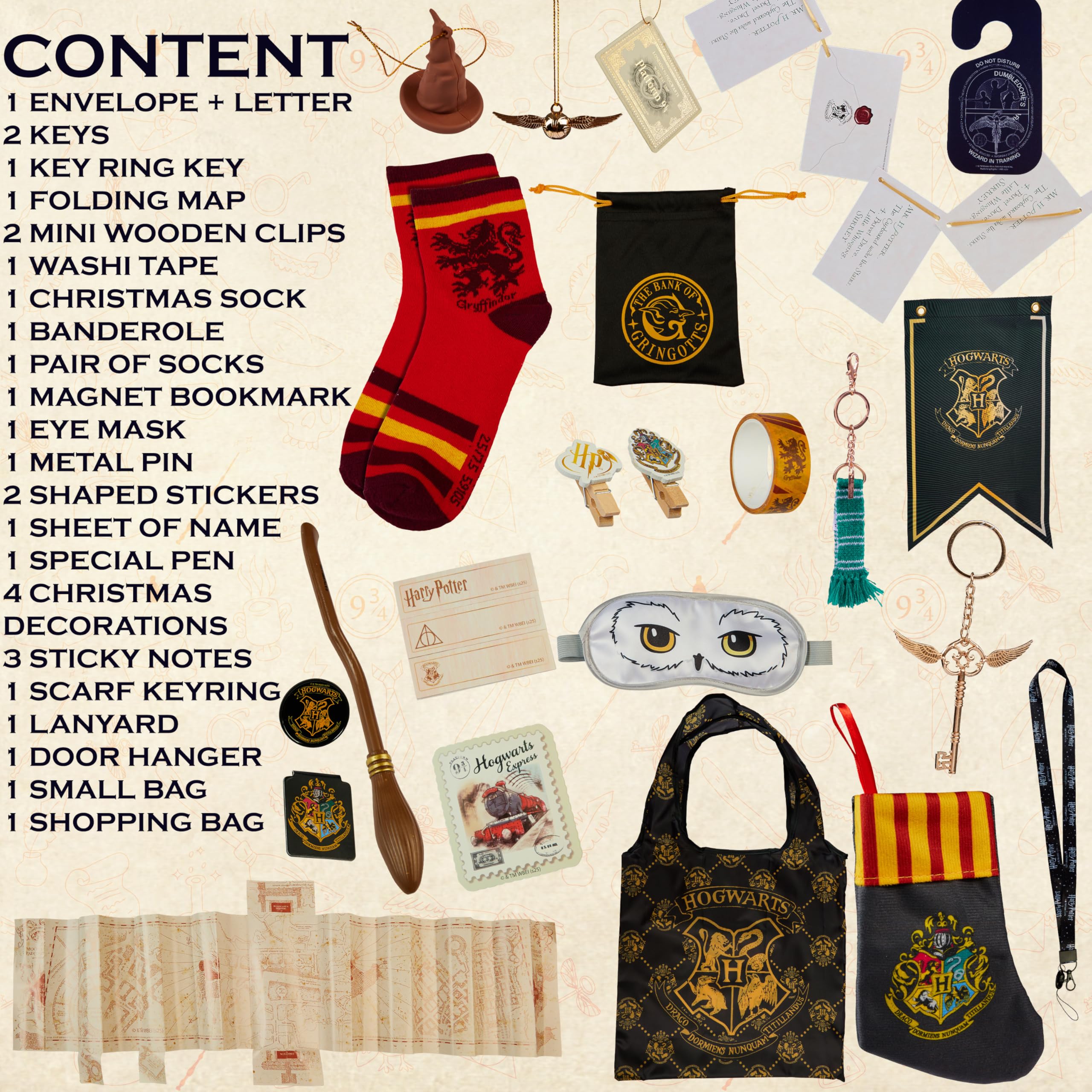 Harry Potter Adventskalender 2025 Kinder, Countdown Kalender mit 24 Überraschungen, Schmuck, Haarschmuck Mädchen, Schreibwaren Set, Geschenk Idee (Braunes Etui)