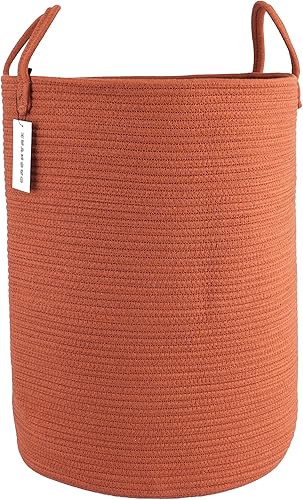 Miniatura 16 de Cesta de cuerda de algodón para ropa sucia, cesta de almacenamiento tejida para sala de estar, dormitorio, cesta de cuerda alta bohemia para manta