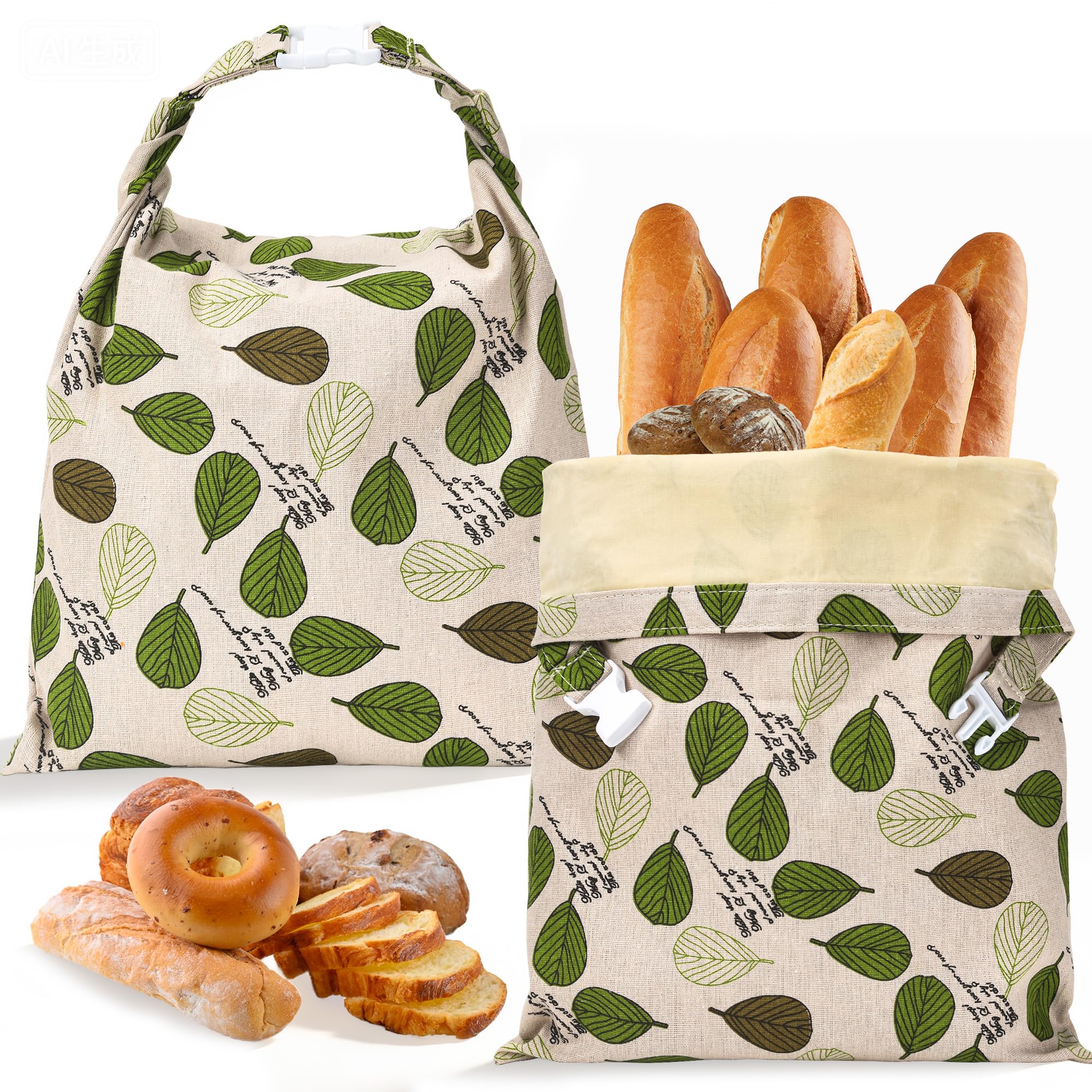 Lot de 2 Sacs à Pain en Cire D'abeille 43 x 33 cm, En Coton Bio Réutilisable, Avec Revêtement en Cire Naturelle - Pour Conserver le Pain et Garder au Frais