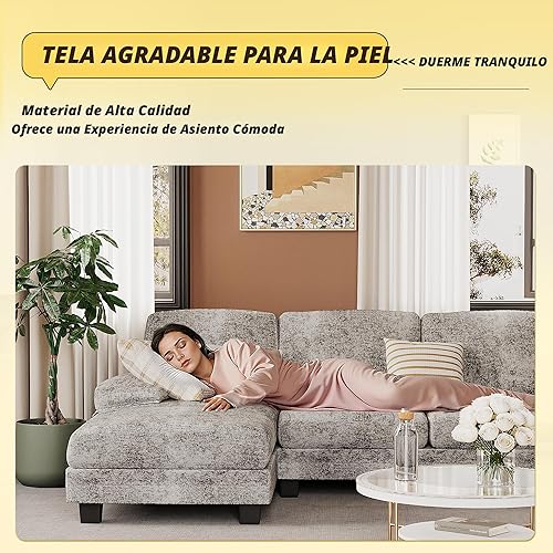 Miniatura 3 de JUMMICO Sofá modular para sala de estar, sofá en forma de U con tela de chenilla, sofá moderno de 4 asientos con almohadas extraíbles para