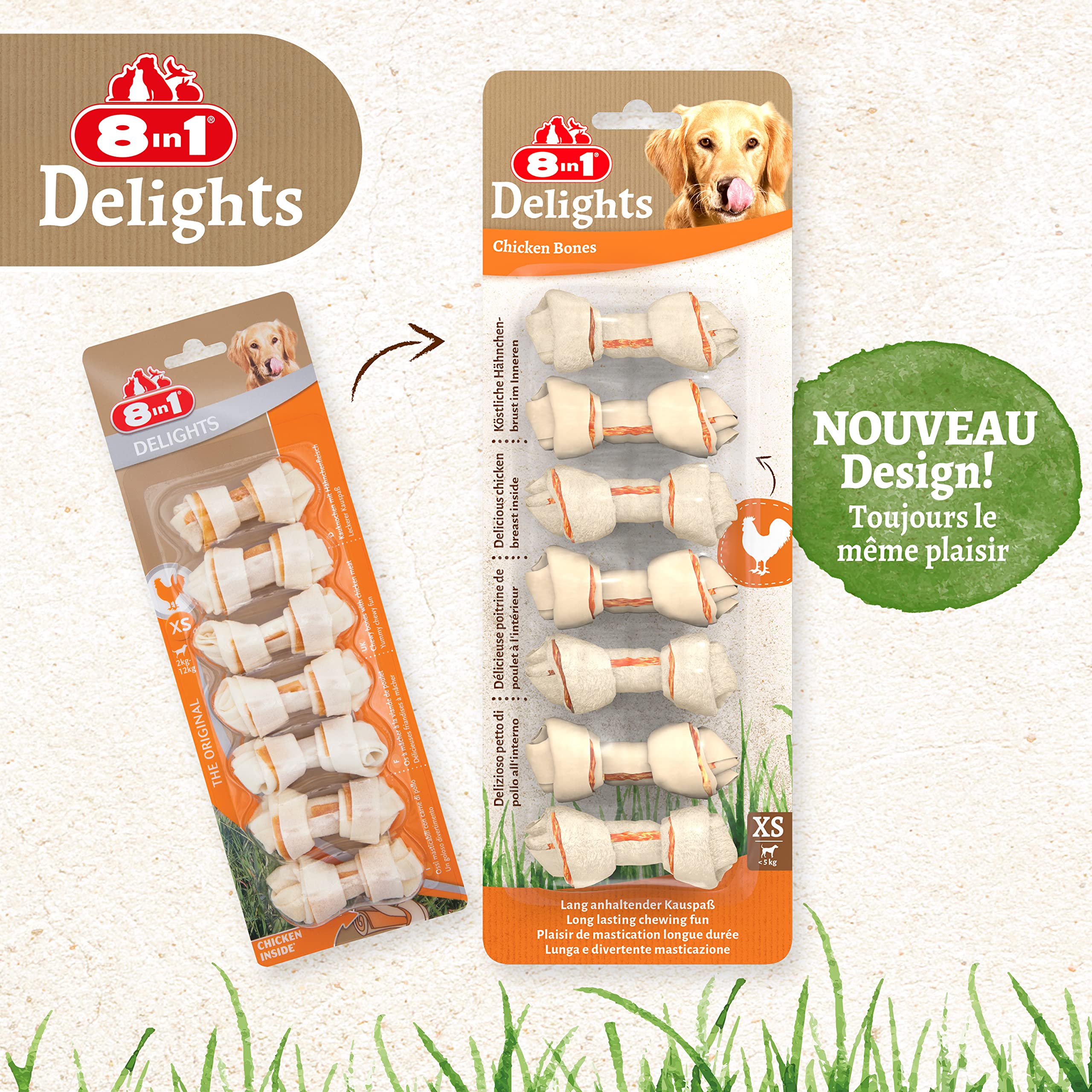 8in1 Delights XS - Os à Mâcher garnis de poulet pour Chien de Petite Taille - 7 pièces