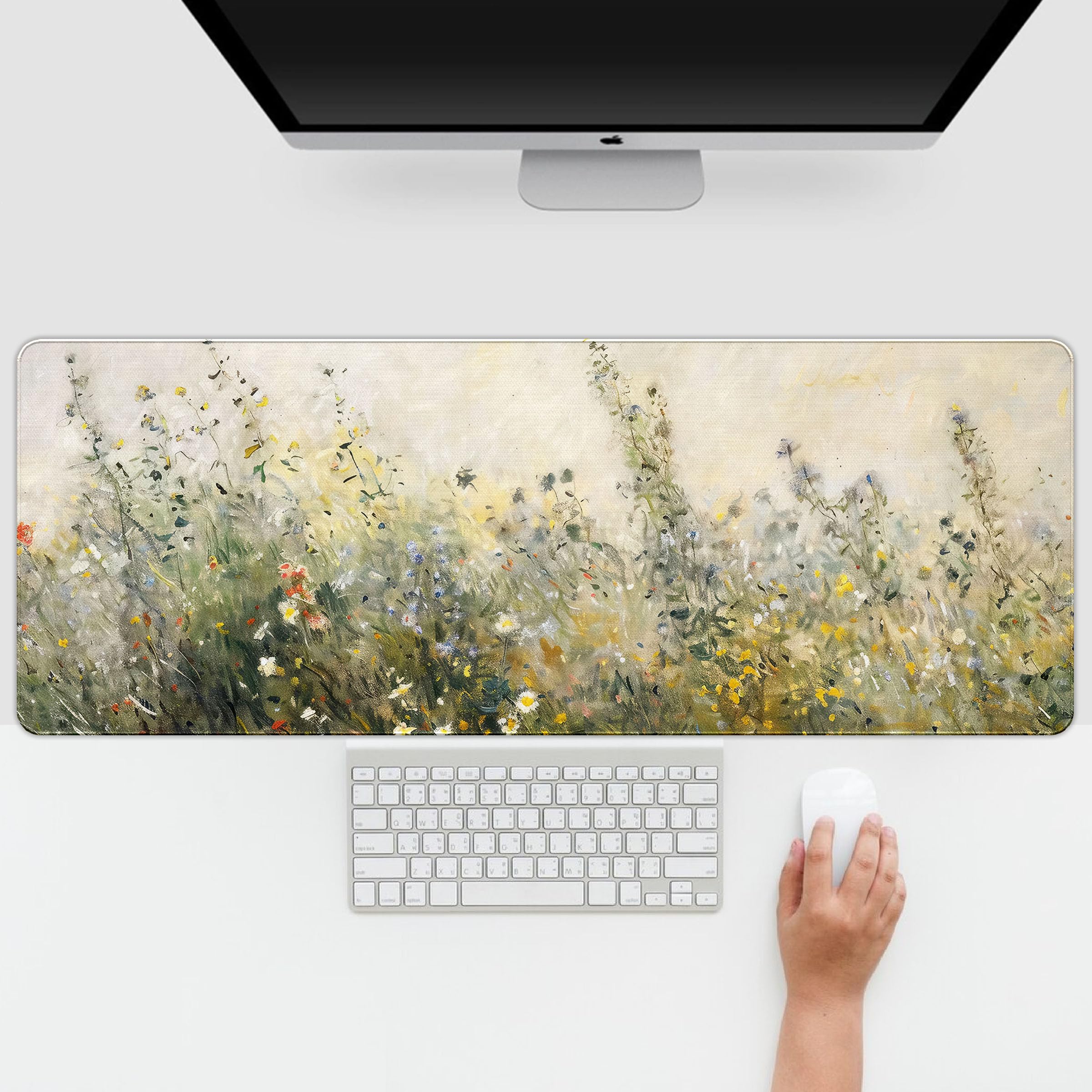 Yellow Wildflower Large Mouse Pads for Desk Accessorie,Retro Flroal Desk Mat,Office Supplies for Women 31.5x11.8 in