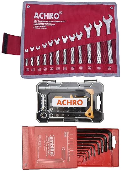 ACHRO Tool Kit Set for Home/Garage/Industry Professional Industrial Grade Combination Spanner Set, Allen Key Set and Screwdriver Set (945)