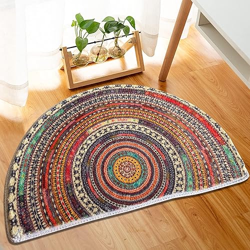 Miniatura 4 de Tapete semicircular para puerta de baño, tapete de baño semicírculo, con mandala, bohemio, antideslizante, tapete absorbente de bienvenida para