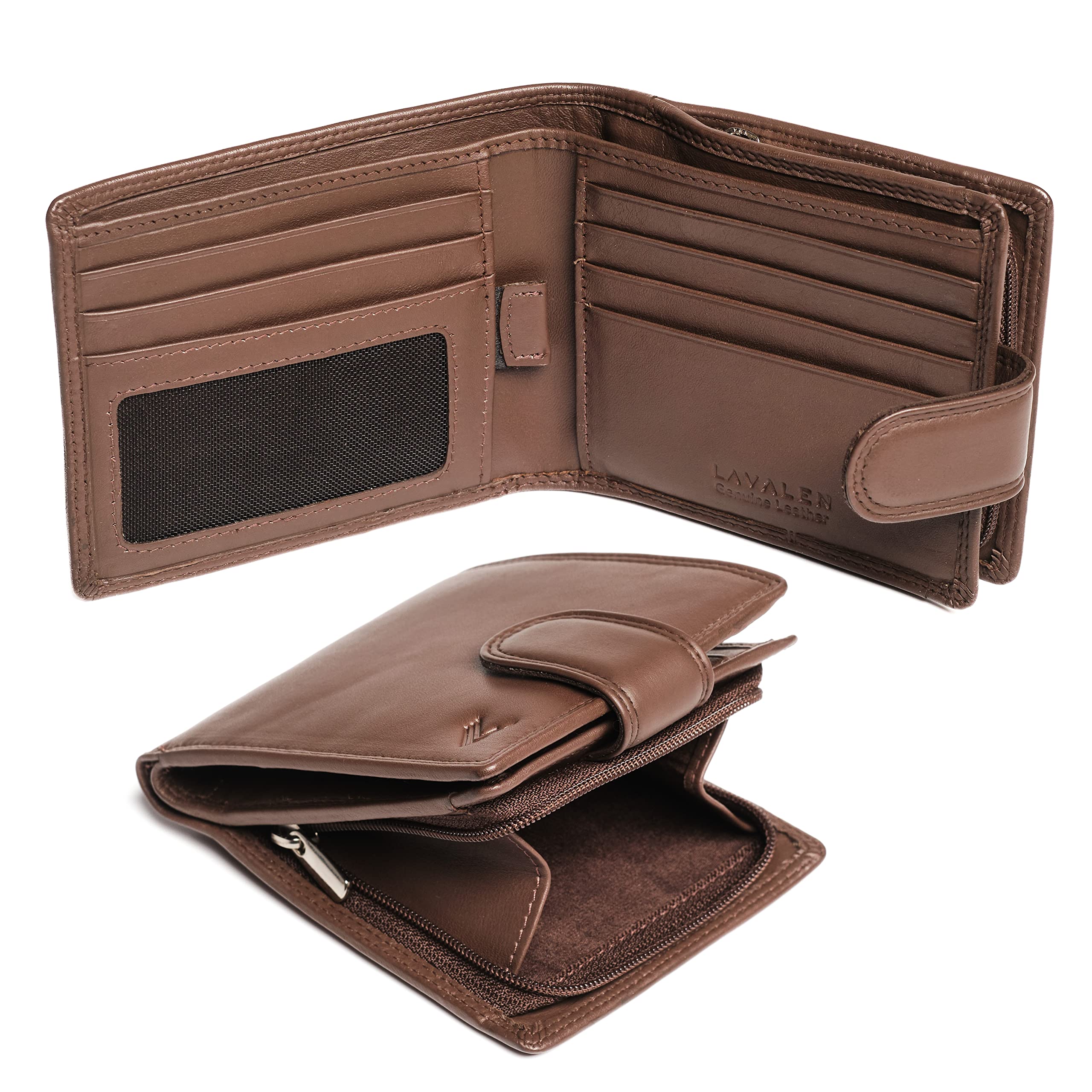 Lavalen® Portafoglio Uomo Pelle Vera con Blocco RFID - Portamonete Uomo con Cerniera Fatto a Mano - Portafoglio Ragazzo Grande Capacità - Portafoglio Porta Carte di Credito Regalo Uomo Perfetto.