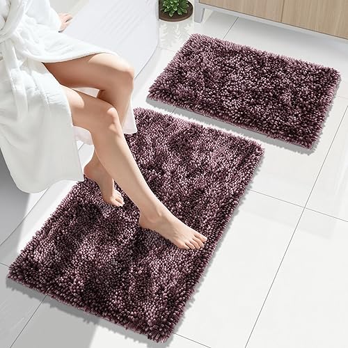 Miniatura 133 de Yimobra Juego de 2 alfombras de baño, alfombra de baño suave y absorbente y alfombra de inodoro en forma de U con respaldo antideslizante, alfombras